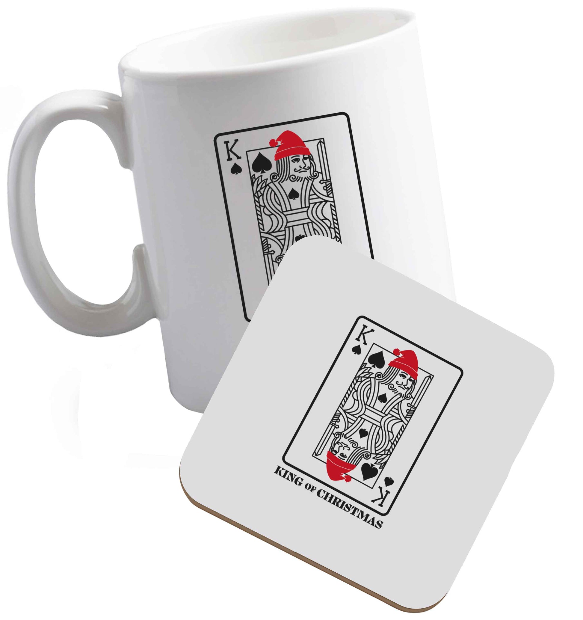 10 oz King of christmas ceramic mug and coaster set right handed