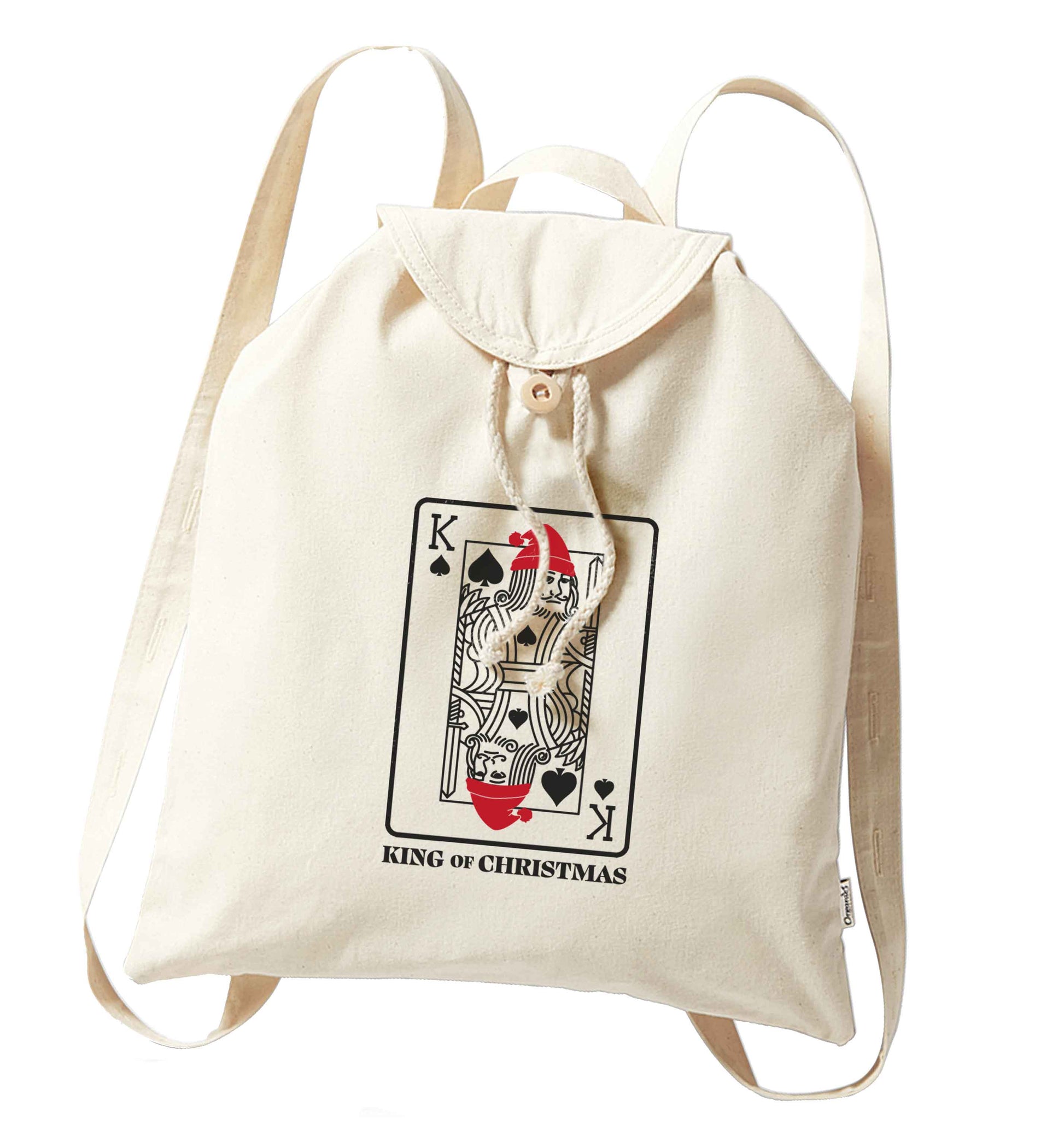 King of christmas organic cotton backpack tote with wooden buttons in natural