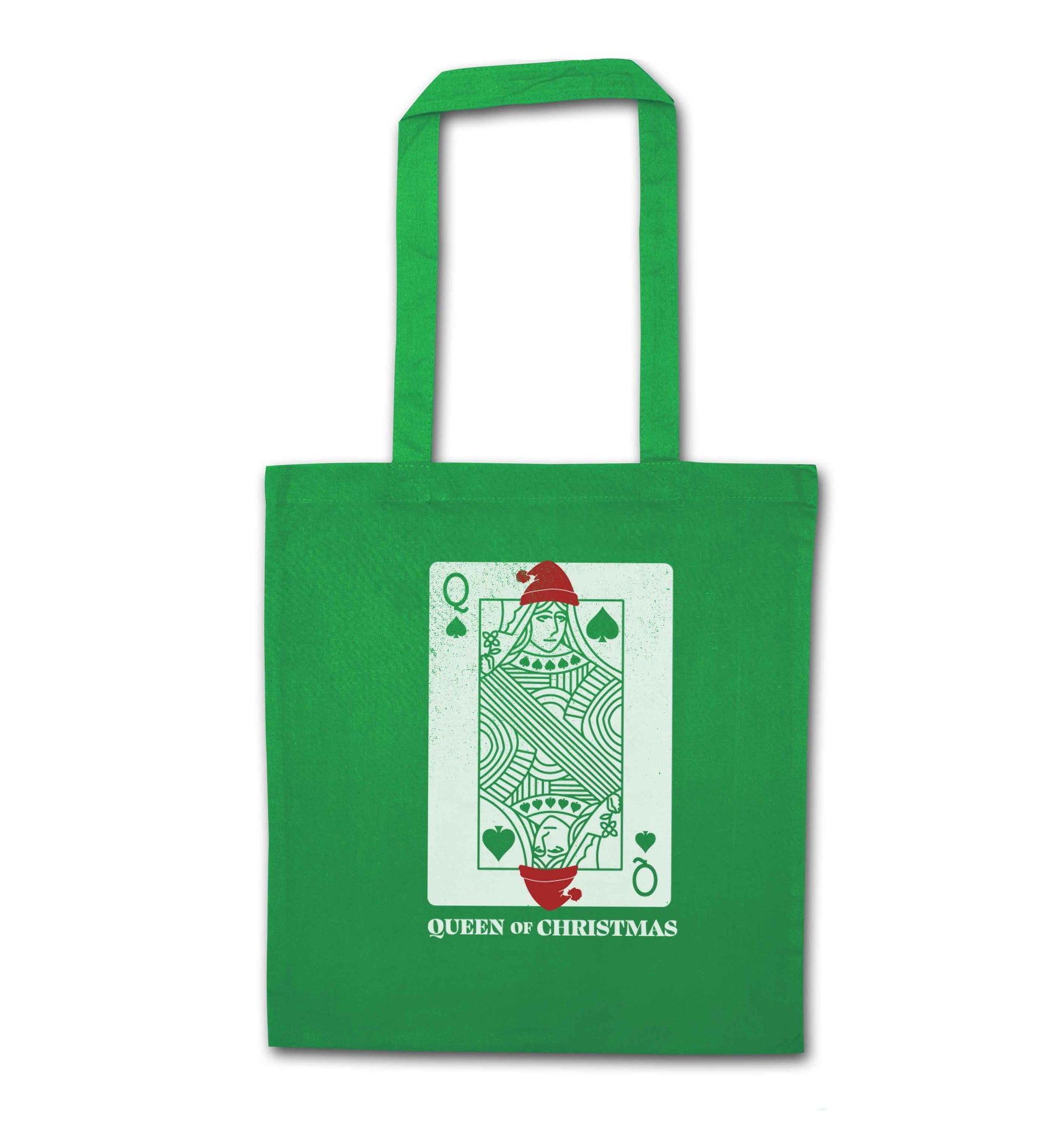 Queen of christmas green tote bag