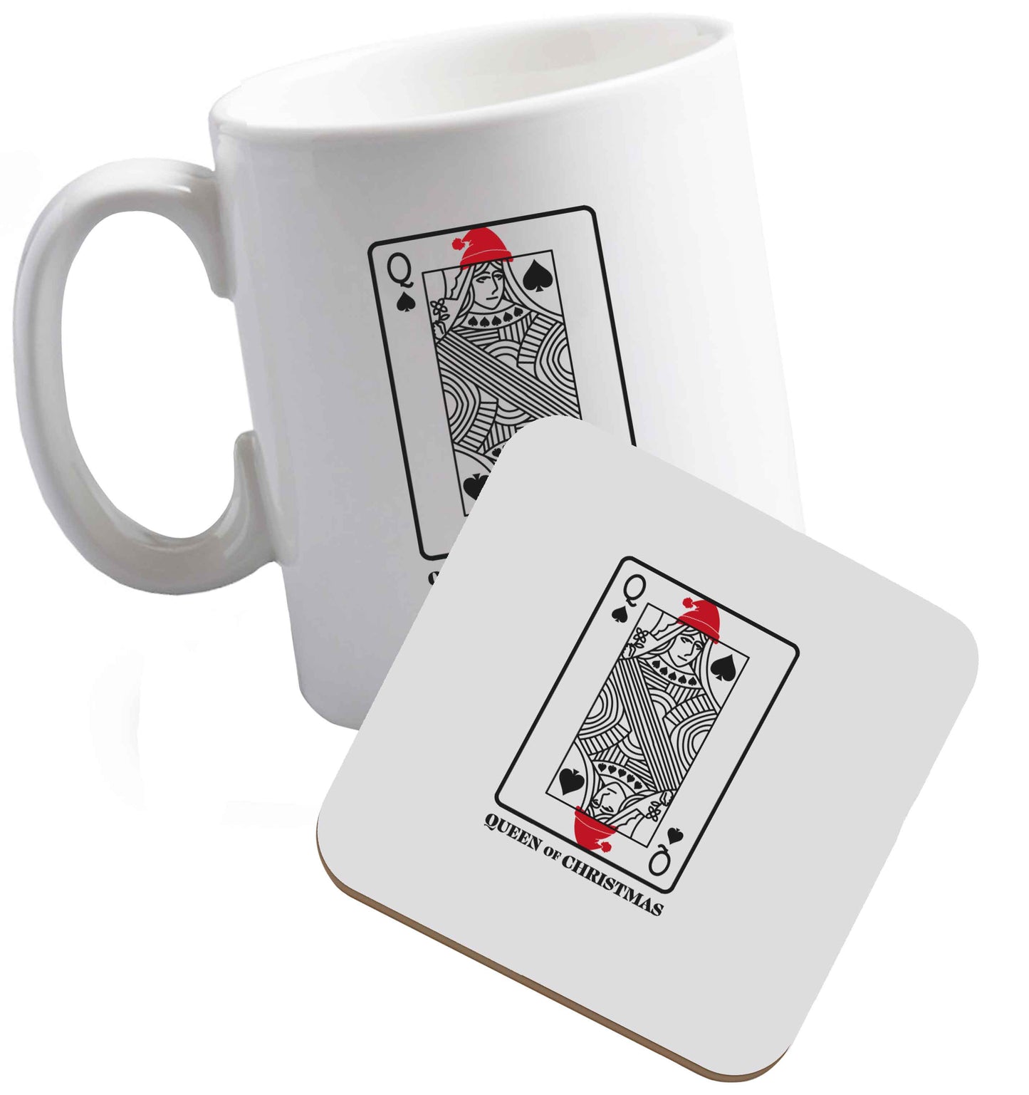 10 oz Queen of christmas ceramic mug and coaster set right handed