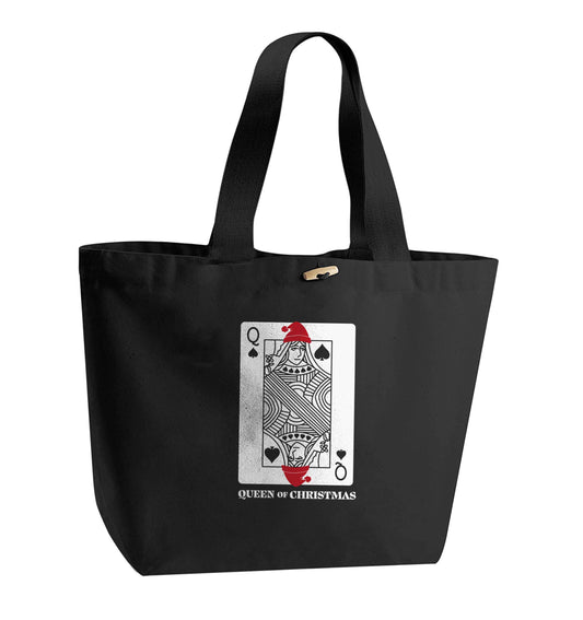 Queen of christmas organic cotton premium tote bag with wooden toggle in black