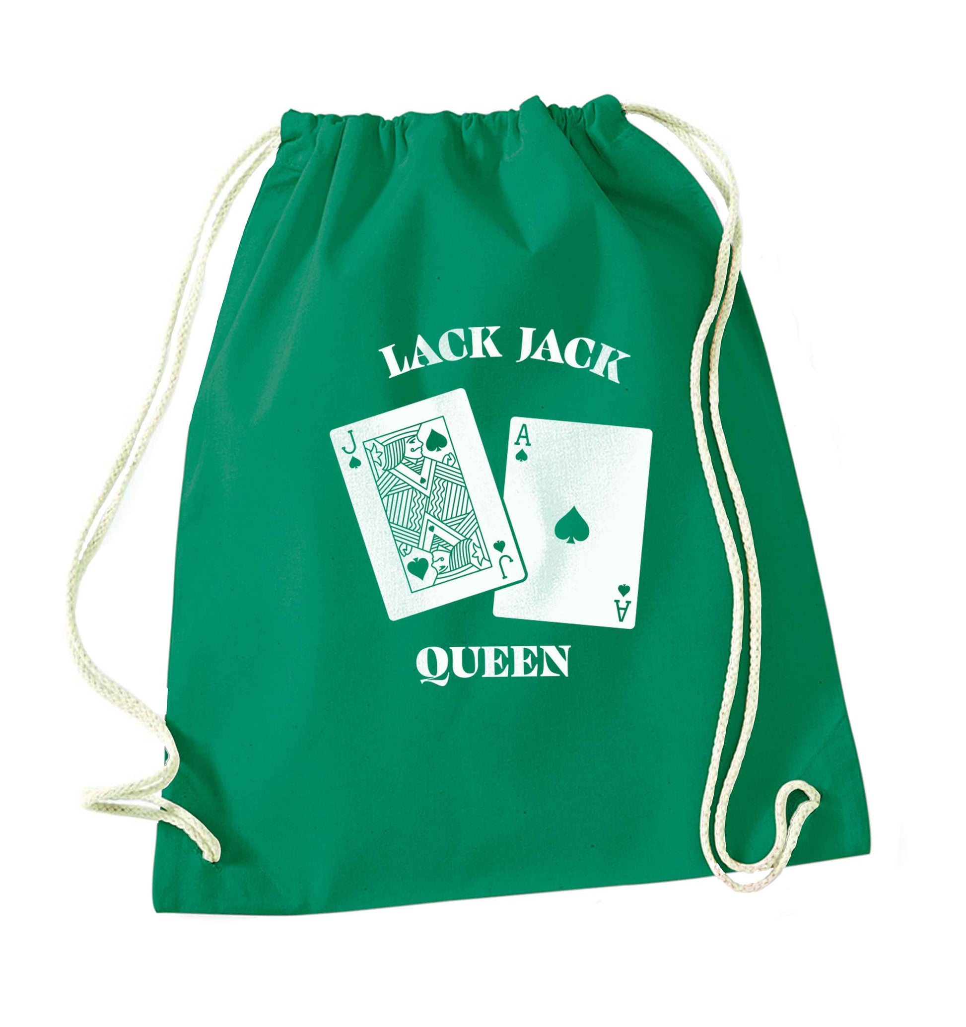 Blackjack queen green drawstring bag