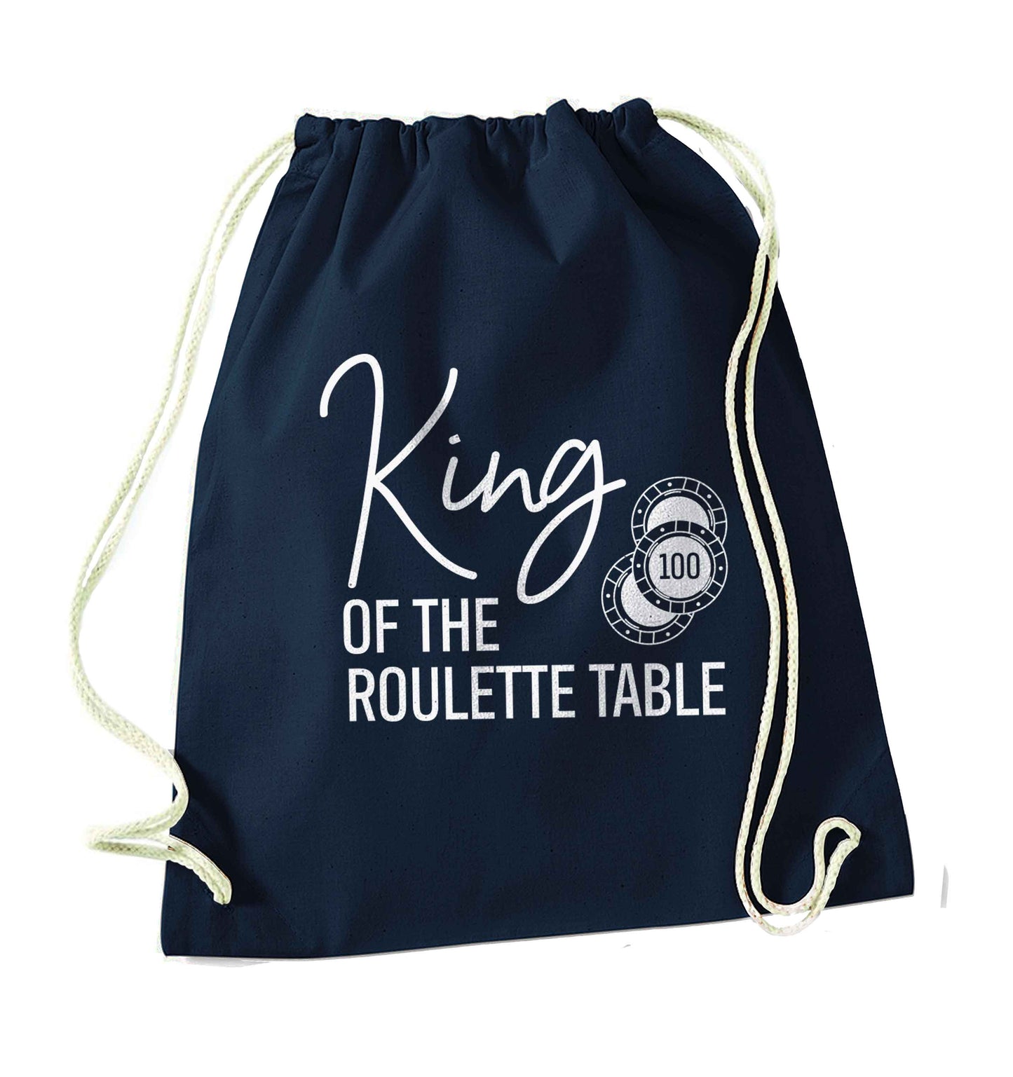 King of the roulette table navy drawstring bag