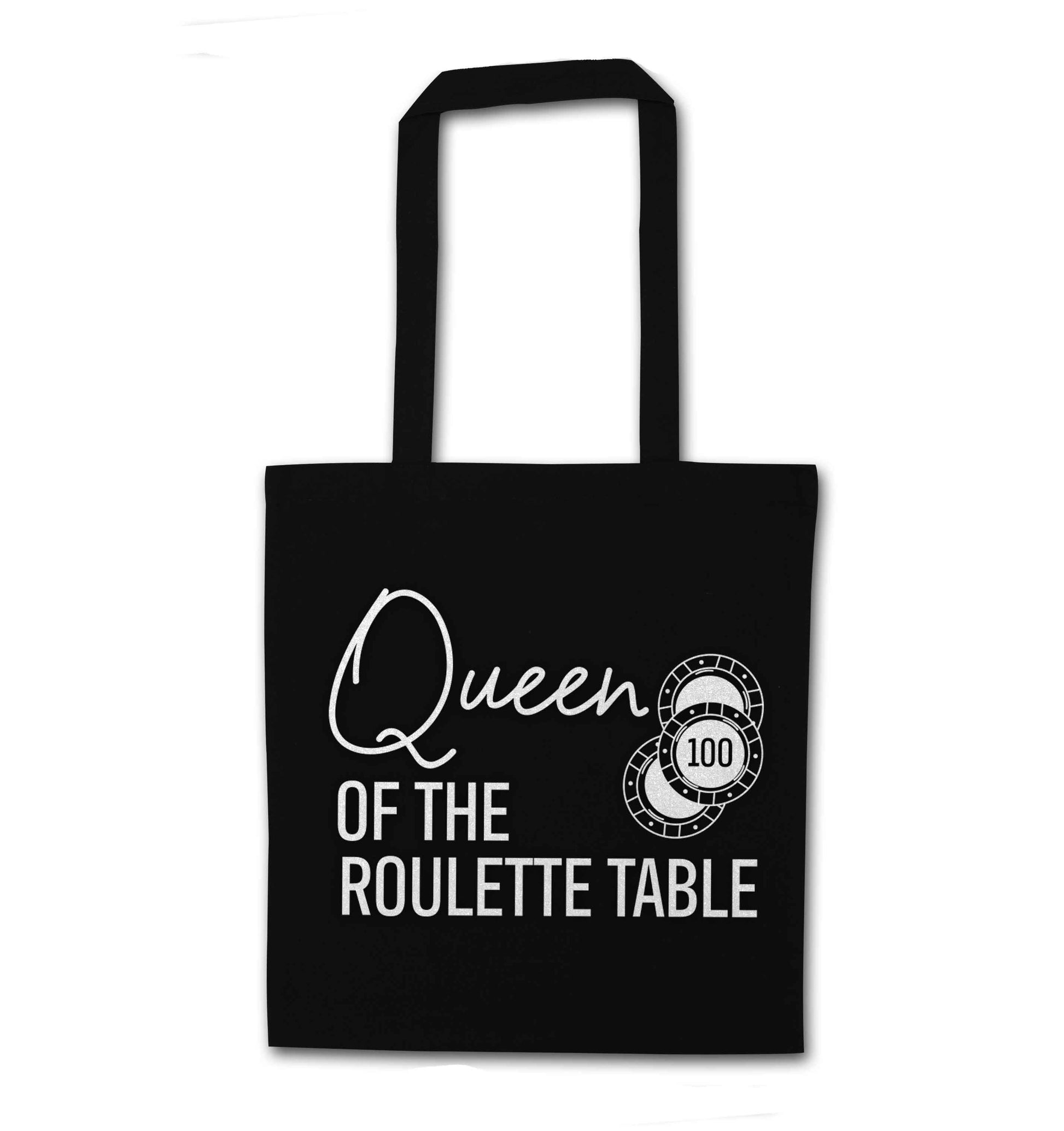 Queen of the roulette table black tote bag