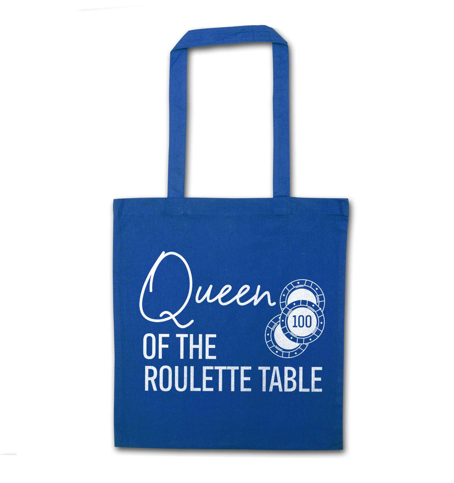 Queen of the roulette table blue tote bag