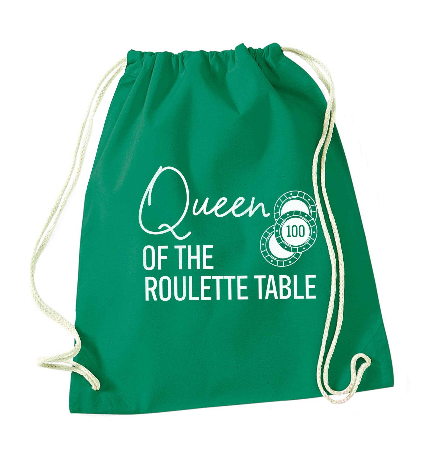 Queen of the roulette table green drawstring bag