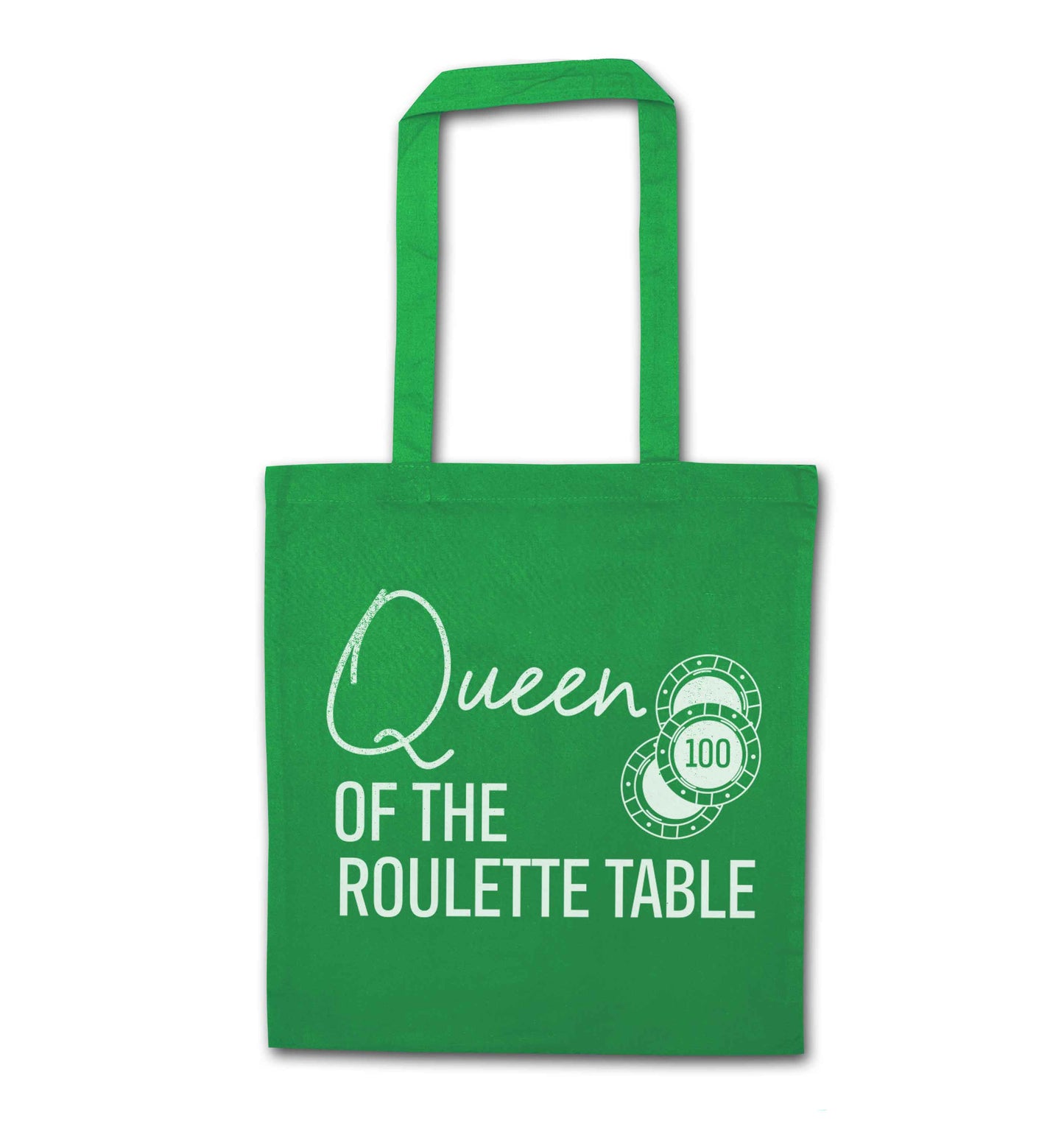Queen of the roulette table green tote bag
