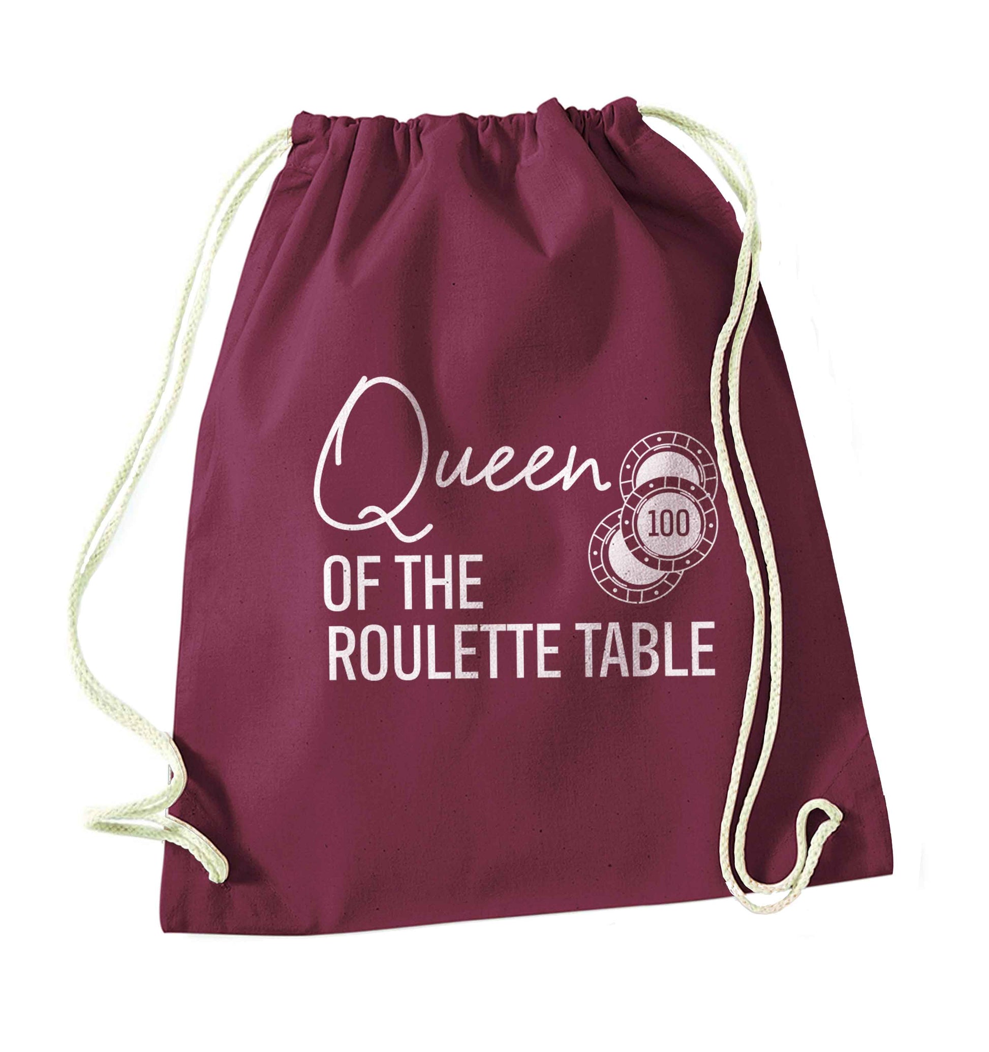 Queen of the roulette table maroon drawstring bag