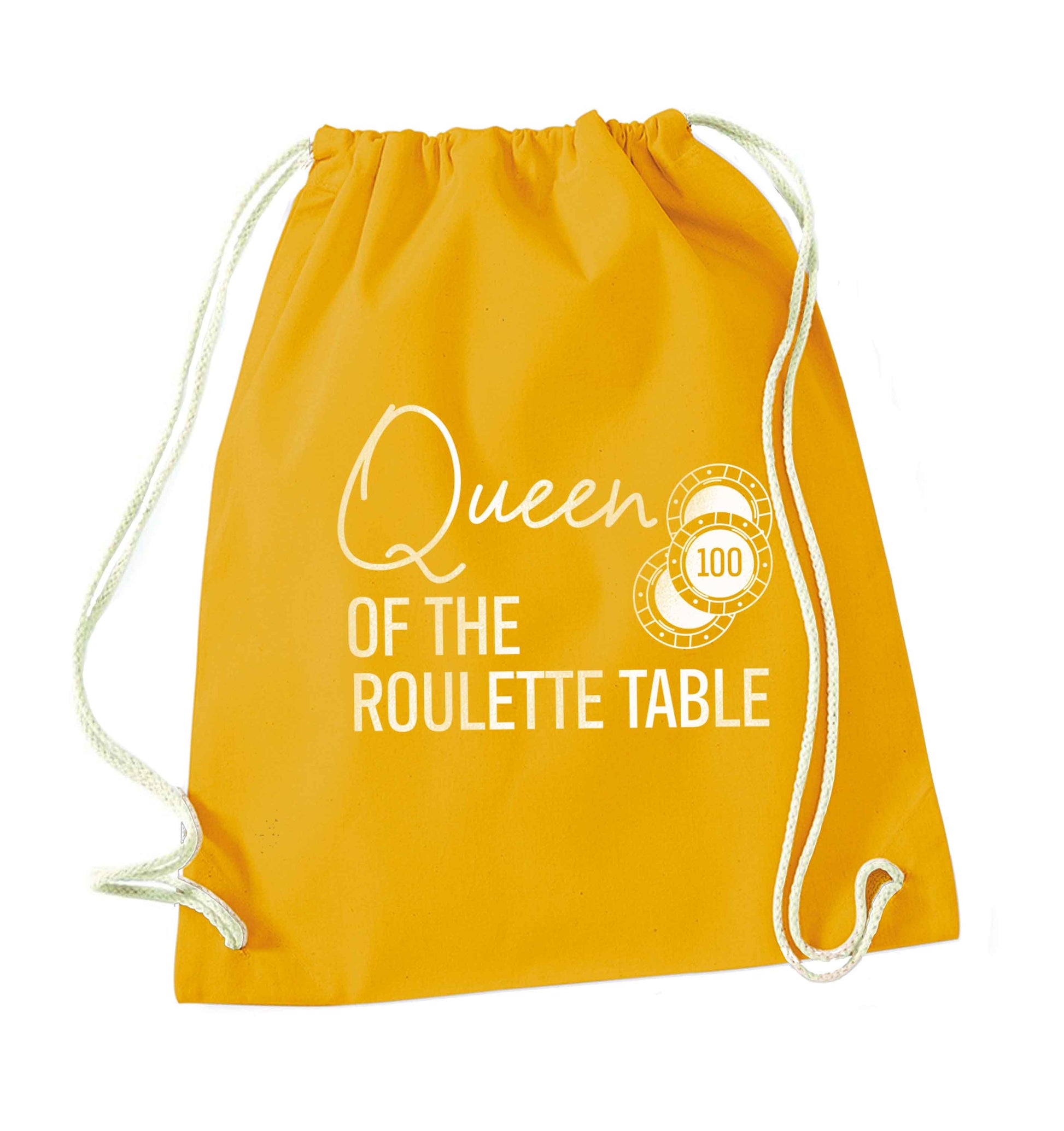 Queen of the roulette table mustard drawstring bag