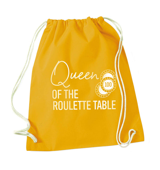 Queen of the roulette table mustard drawstring bag