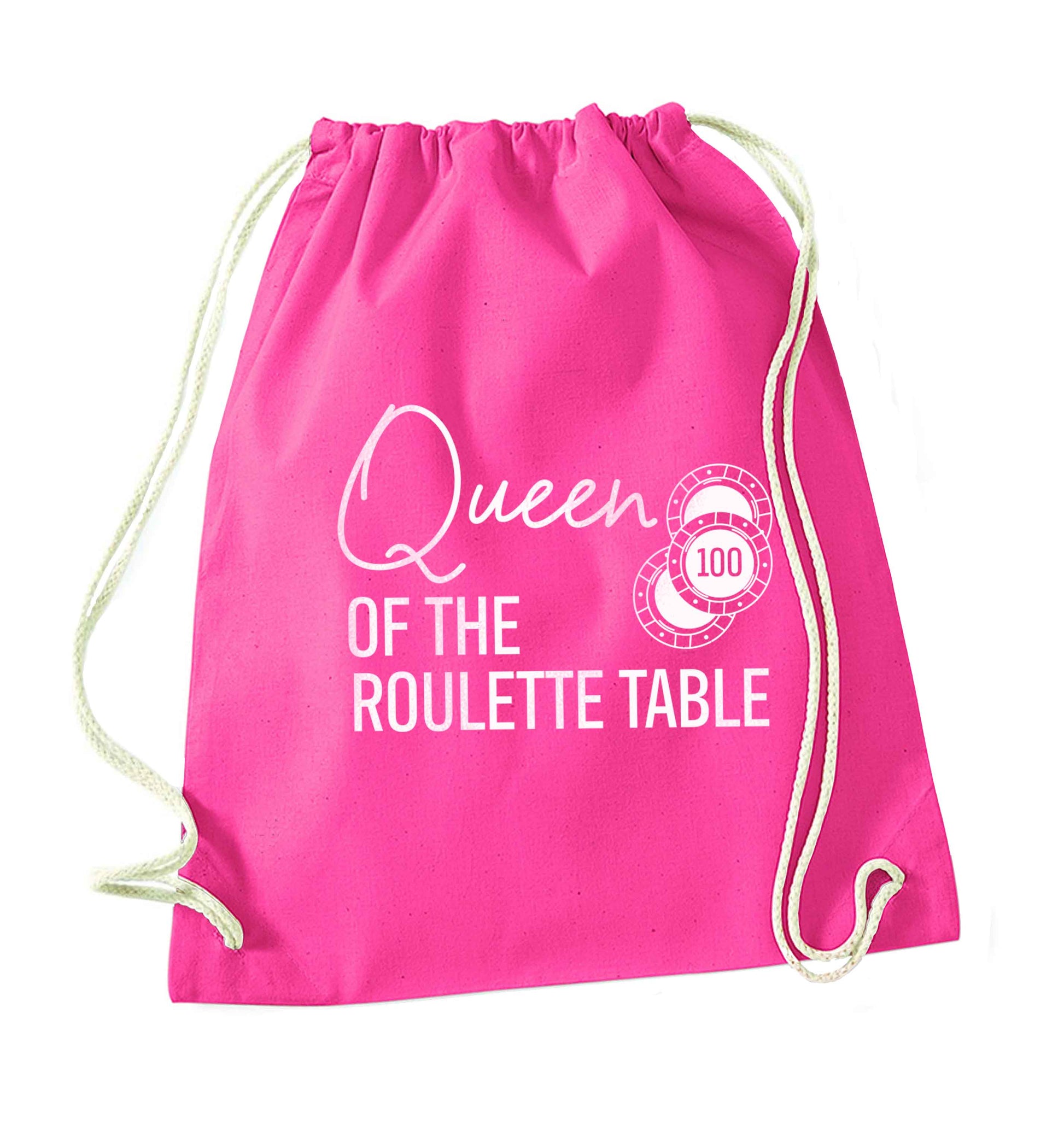 Queen of the roulette table pink drawstring bag