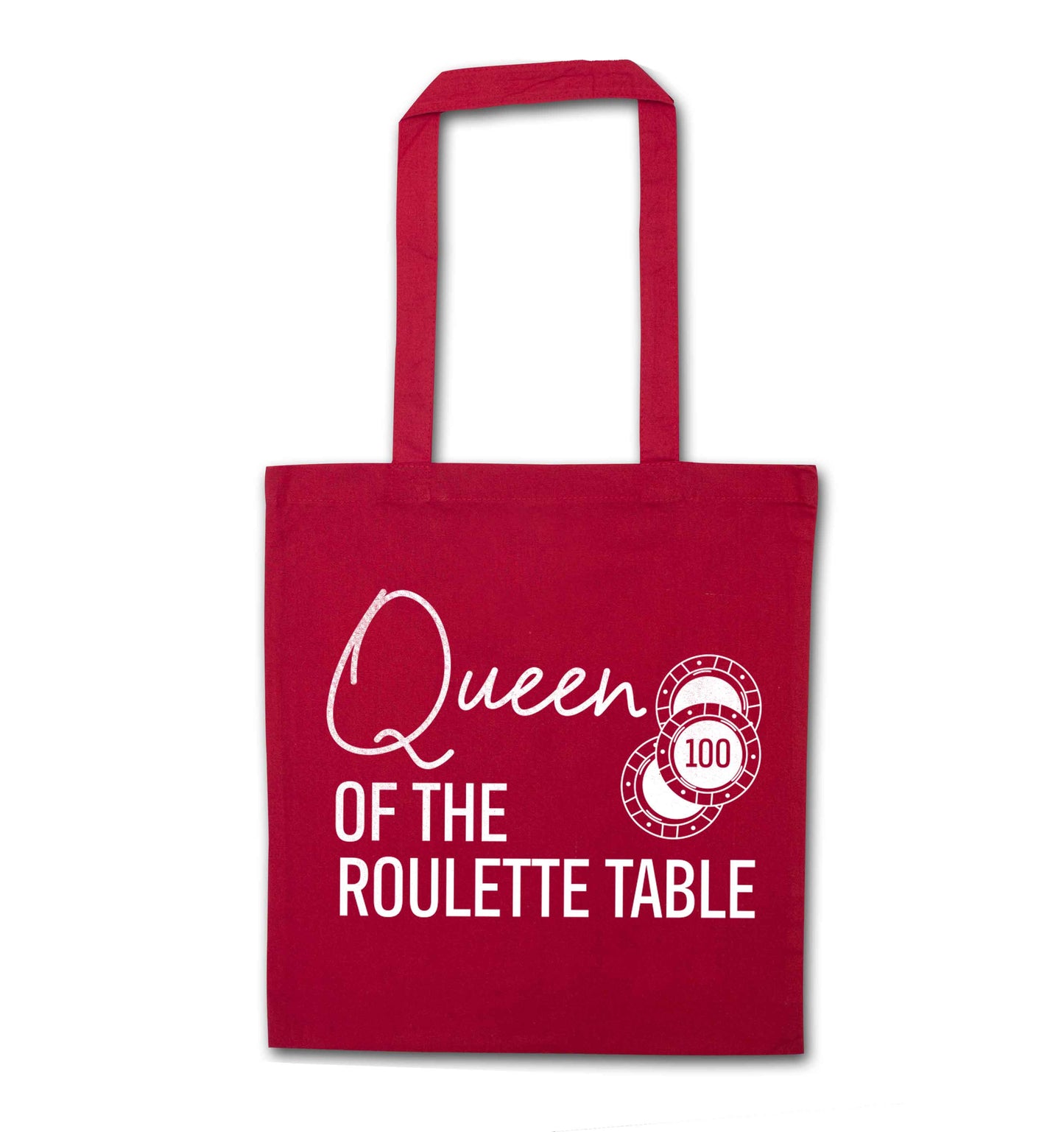 Queen of the roulette table red tote bag