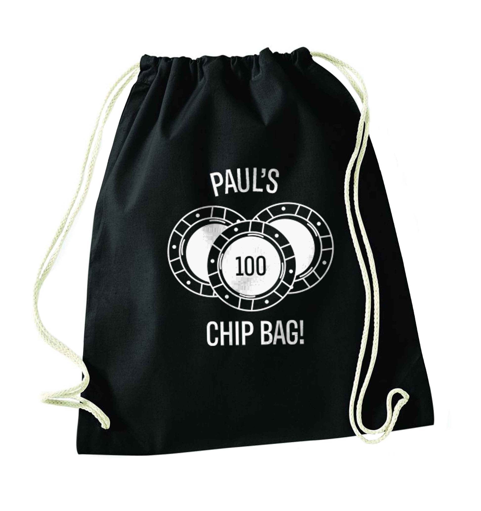 Personalised poker chip bag black drawstring bag