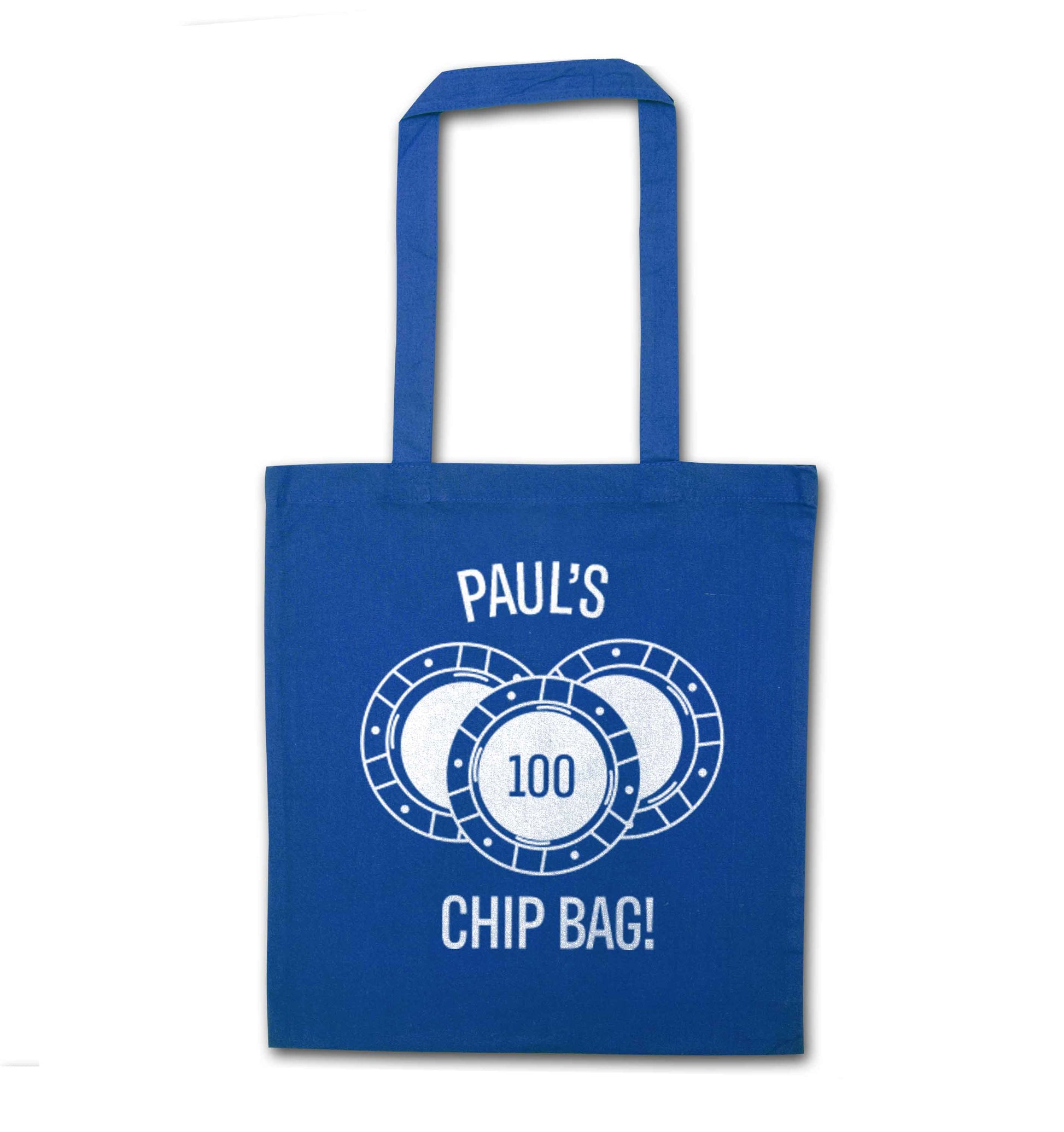 Personalised poker chip bag blue tote bag