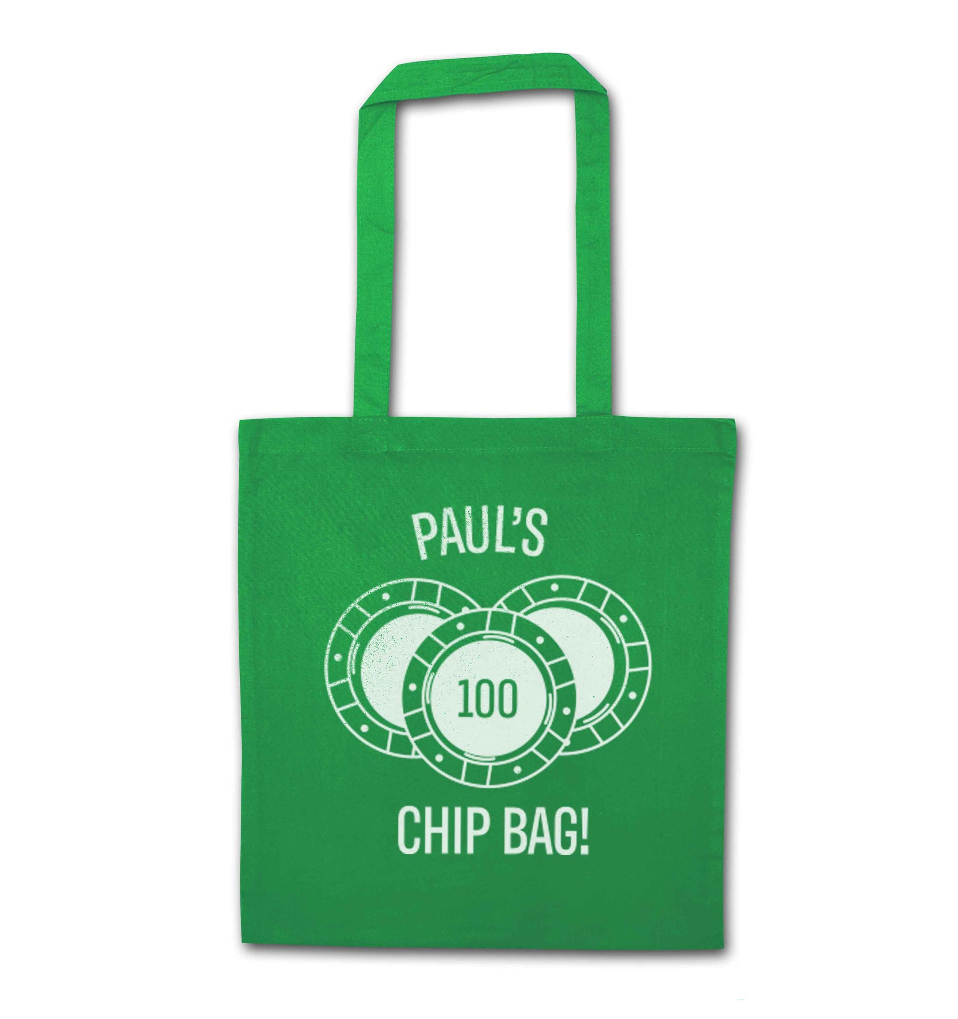 Personalised poker chip bag green tote bag