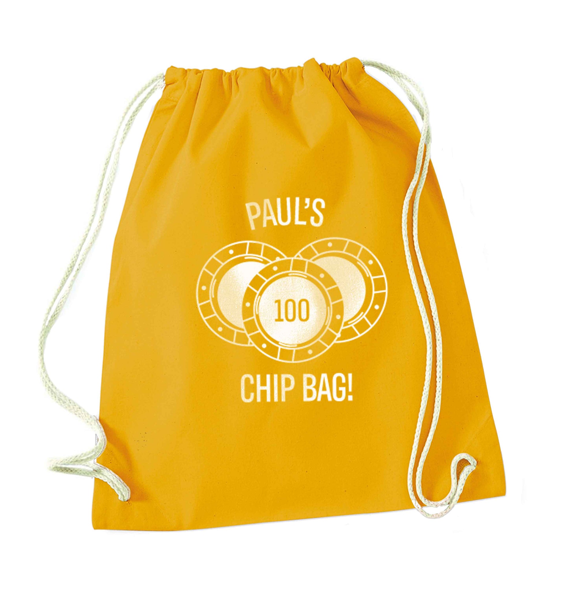 Personalised poker chip bag mustard drawstring bag