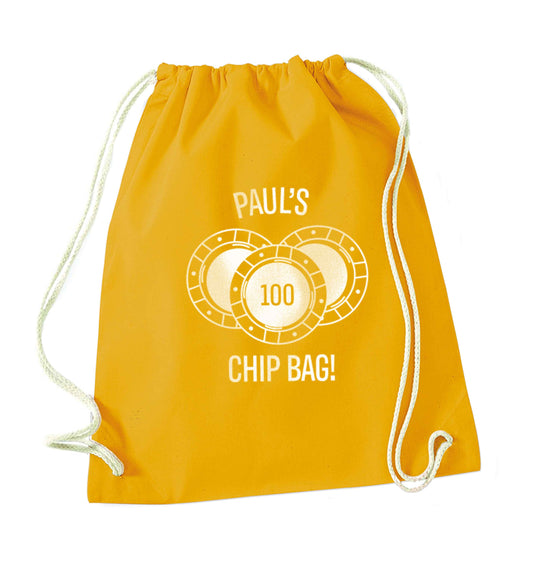 Personalised poker chip bag mustard drawstring bag