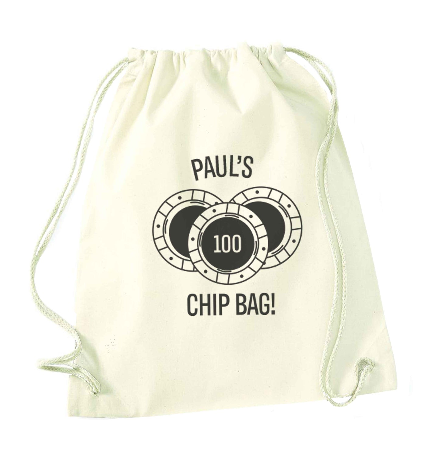 Personalised poker chip bag natural drawstring bag