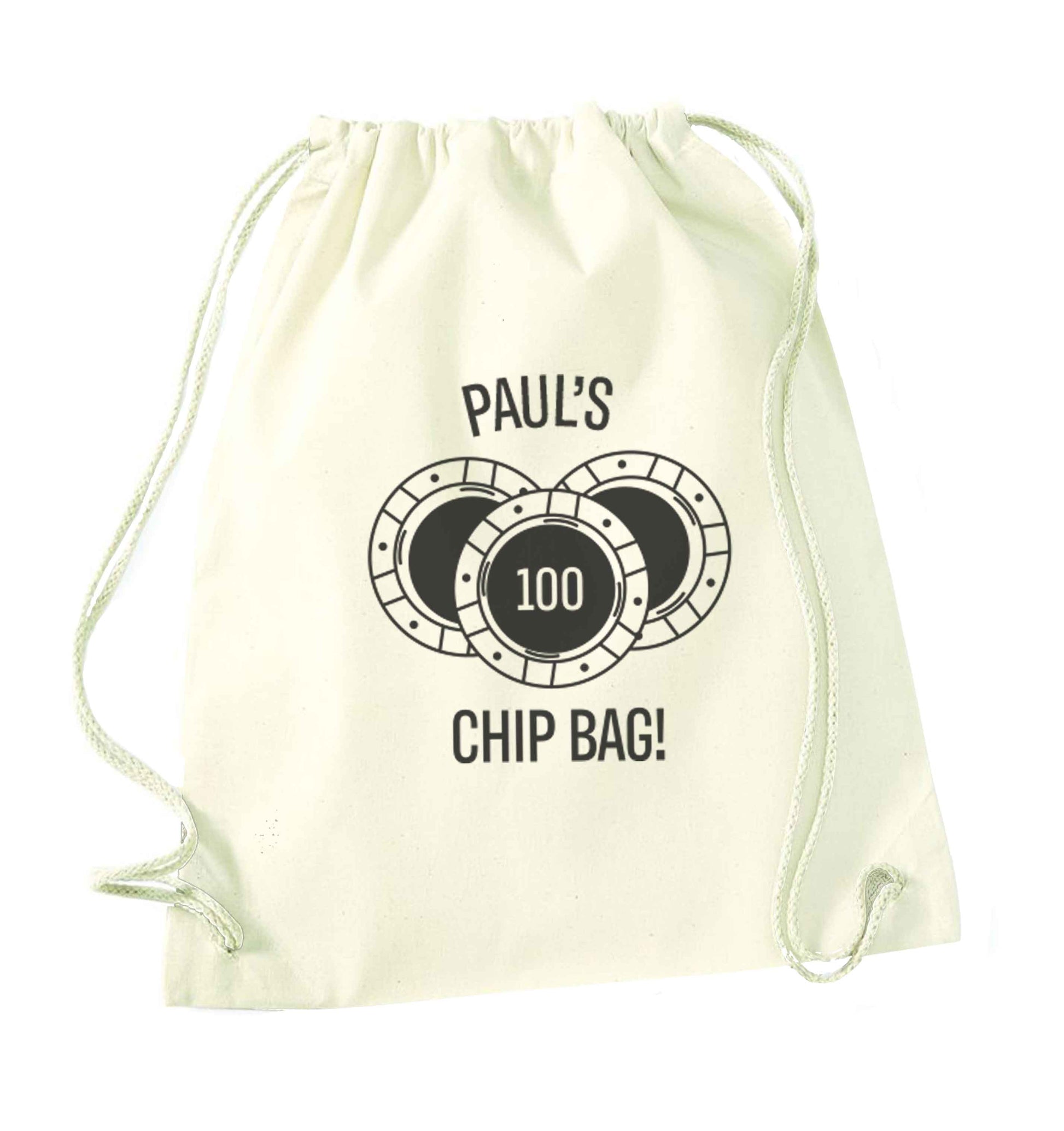 Personalised poker chip bag natural drawstring bag