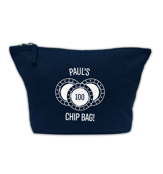 Personalised poker chip bag navy makeup bag