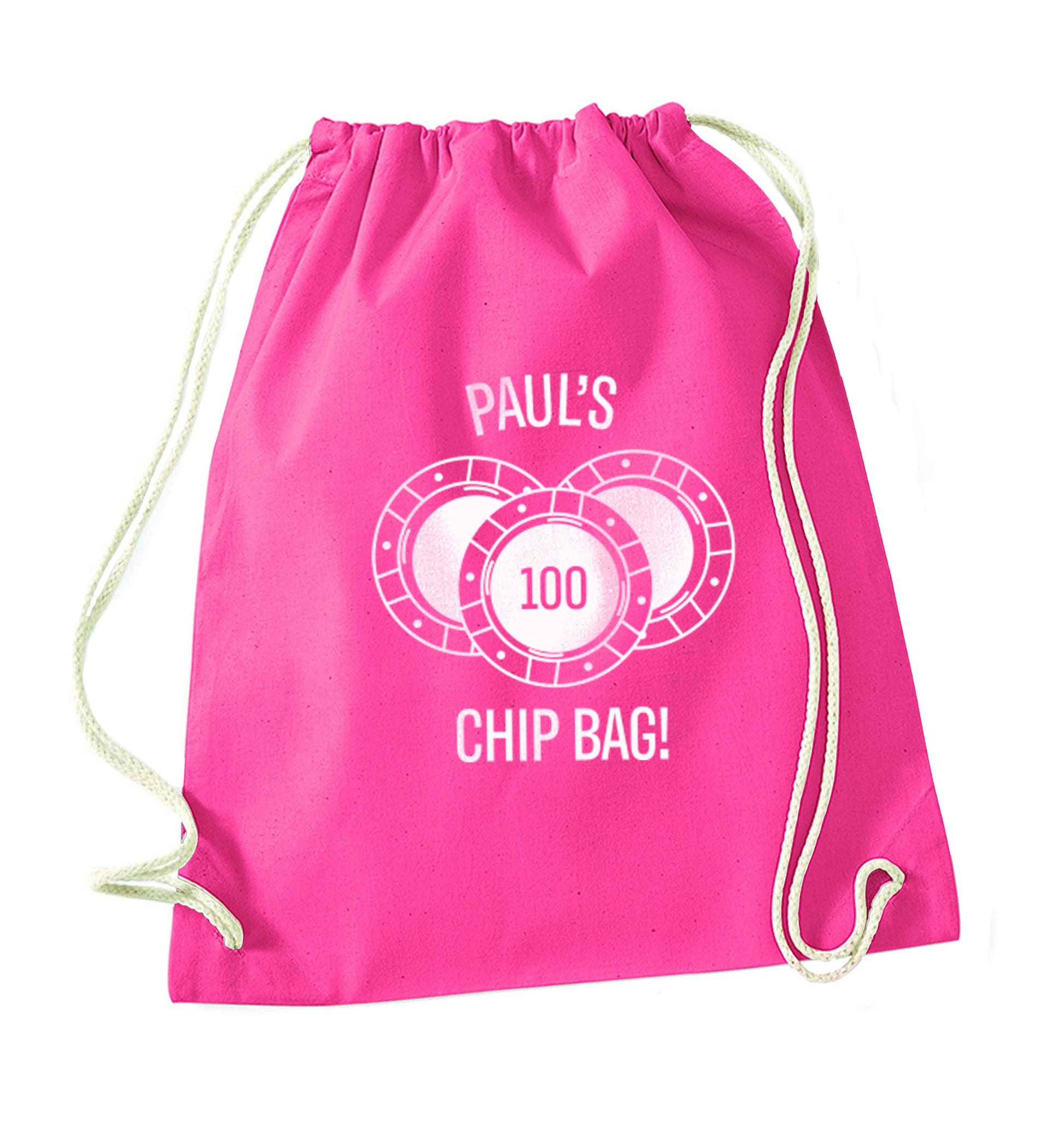 Personalised poker chip bag pink drawstring bag