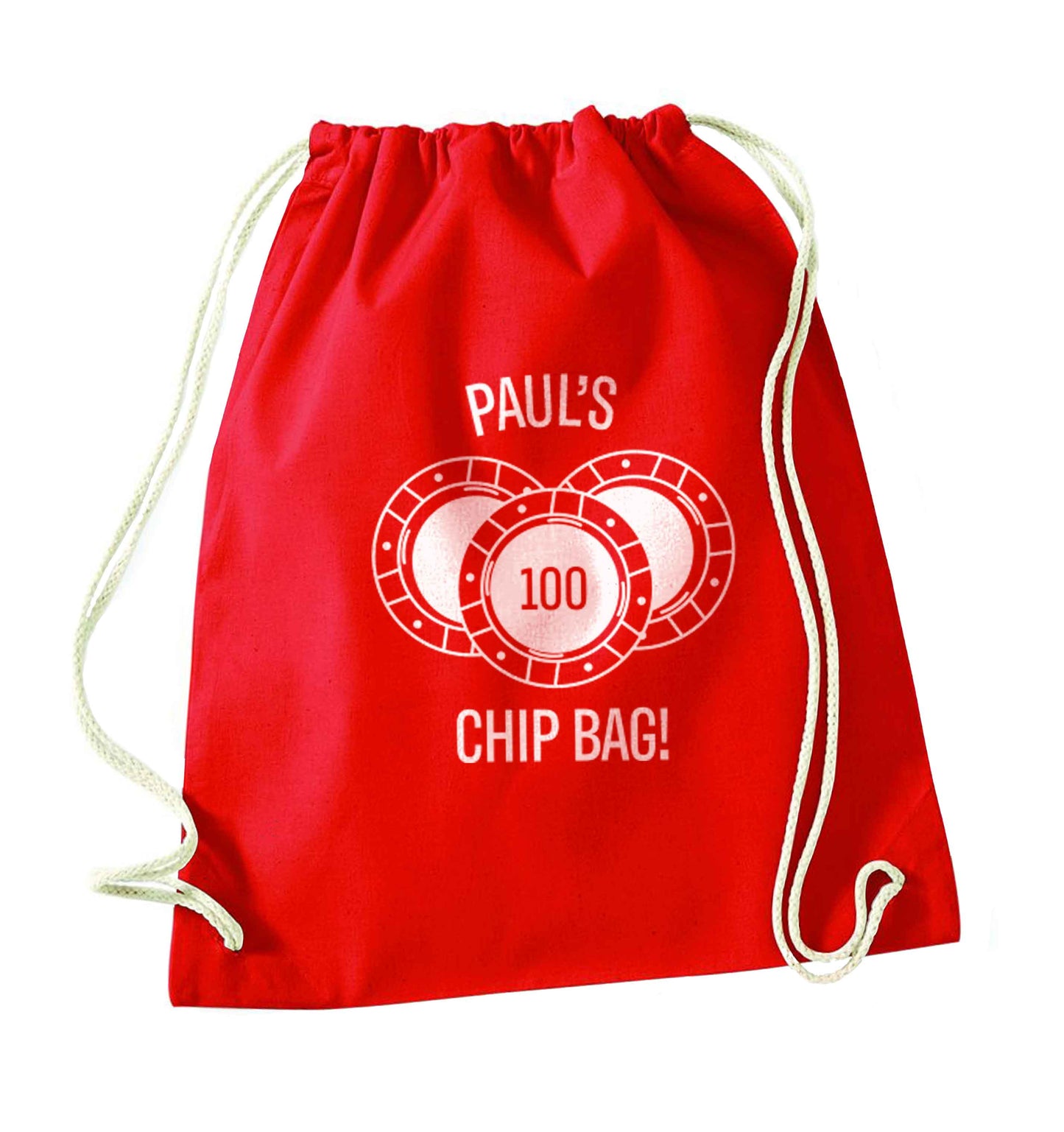 Personalised poker chip bag red drawstring bag 
