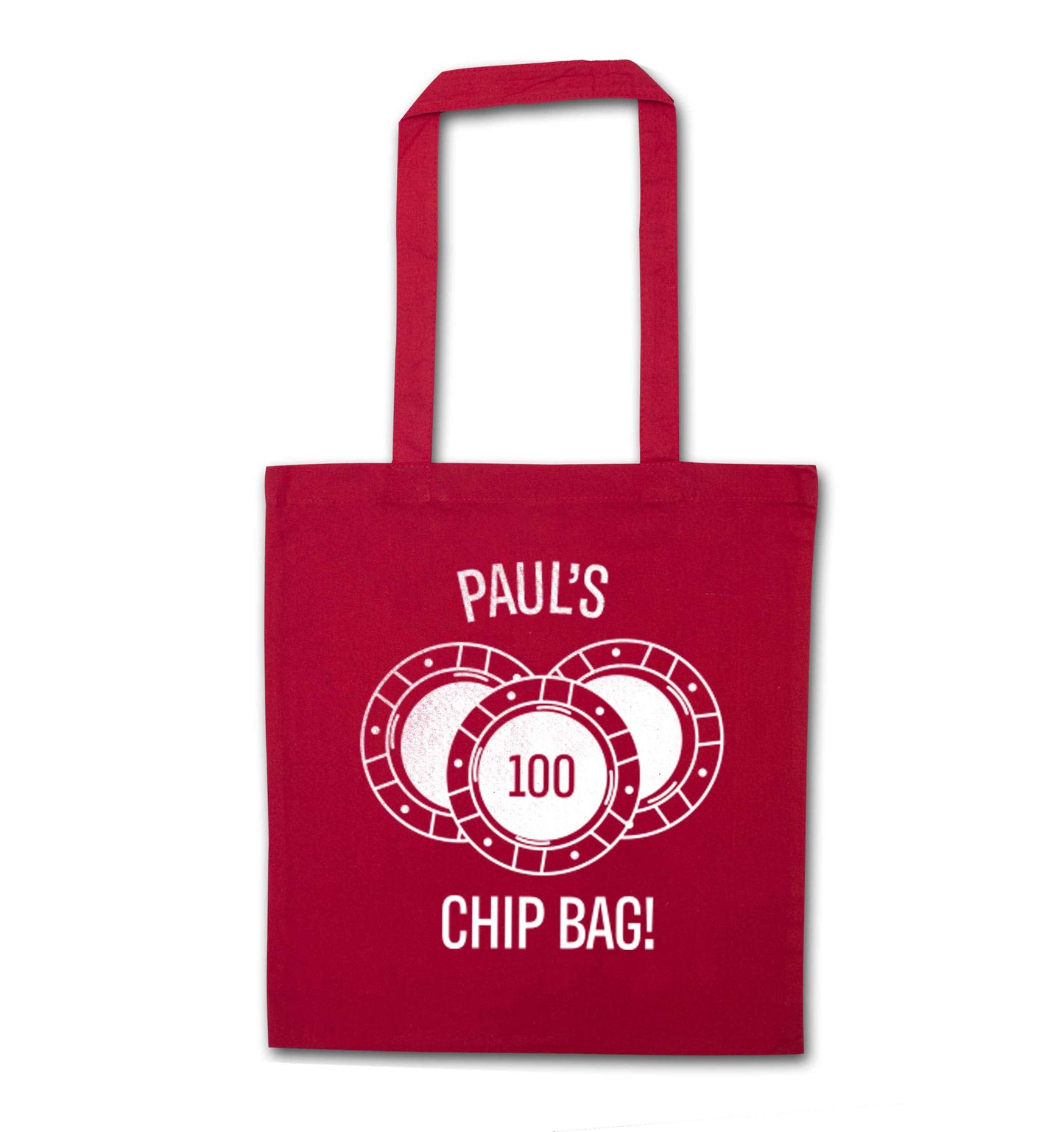 Personalised poker chip bag red tote bag