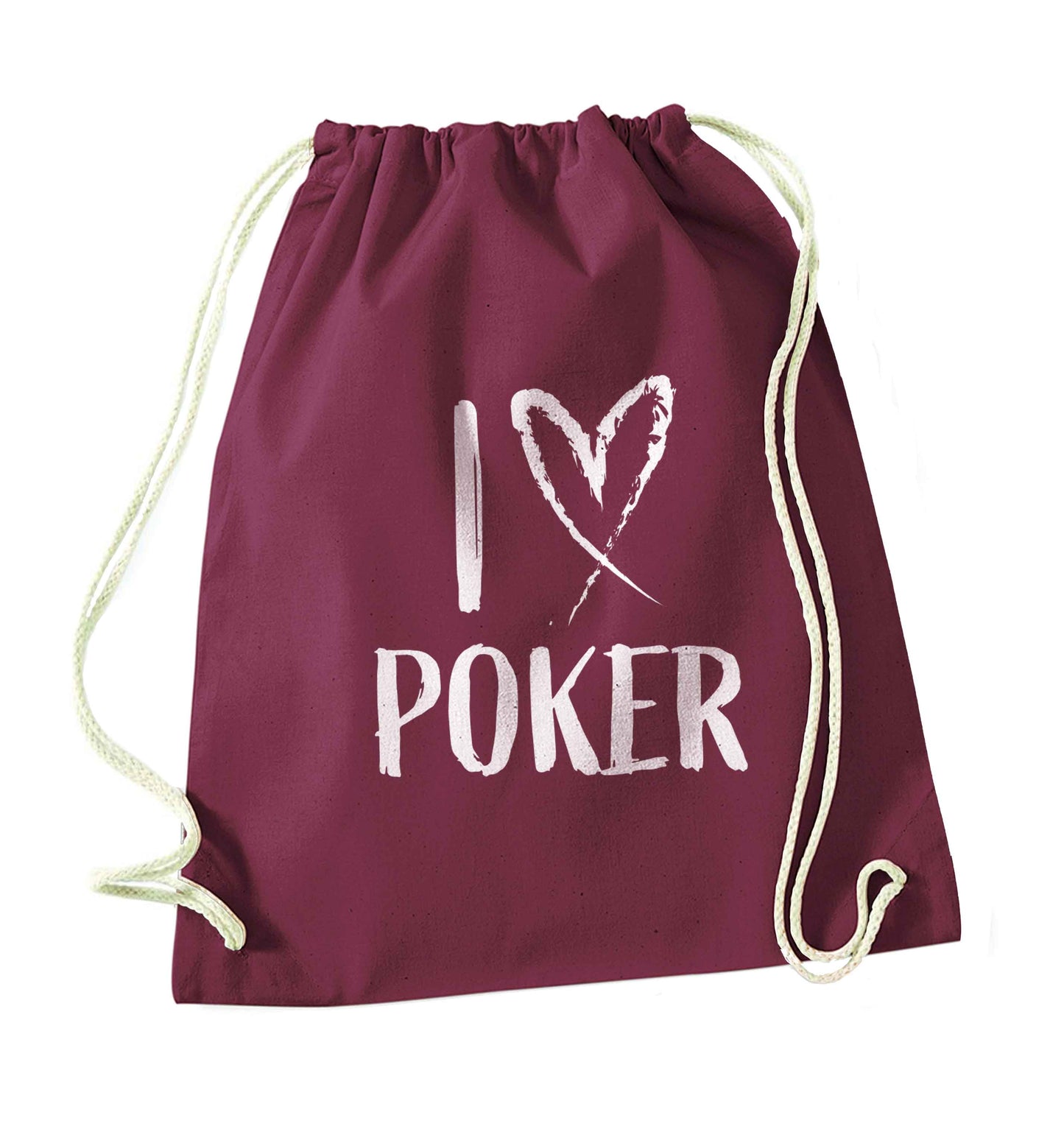 I love poker maroon drawstring bag