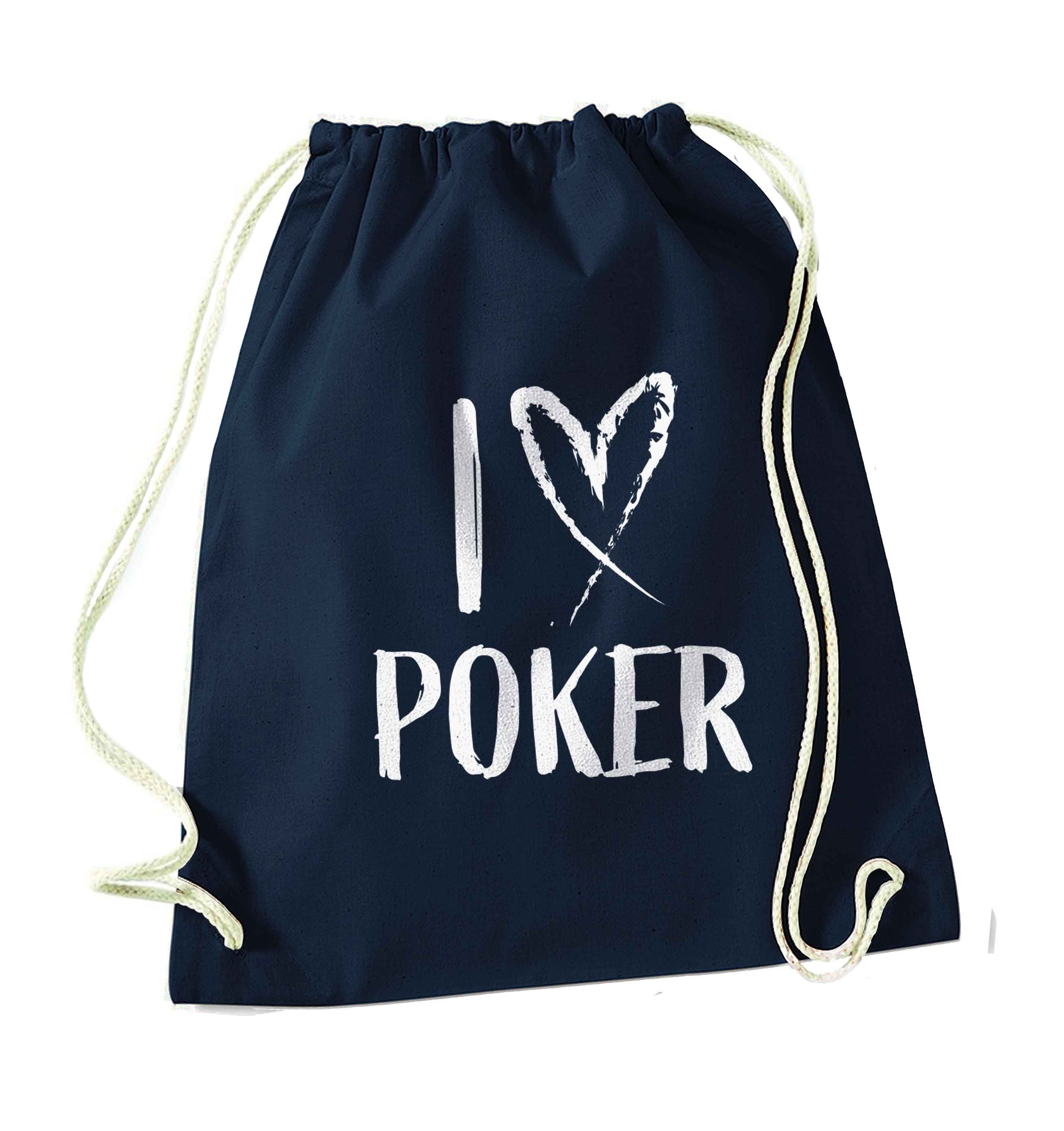 I love poker navy drawstring bag
