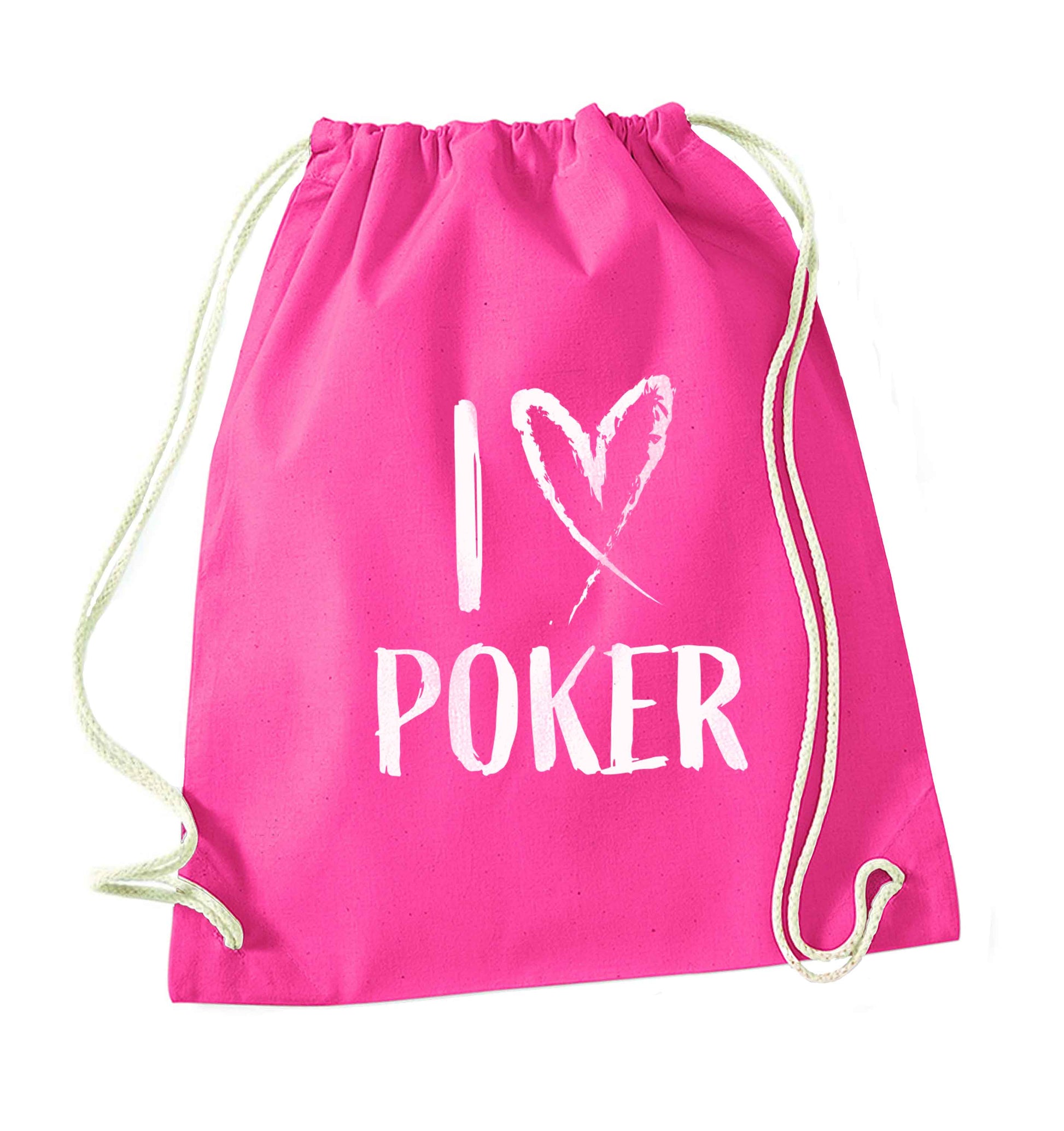 I love poker pink drawstring bag