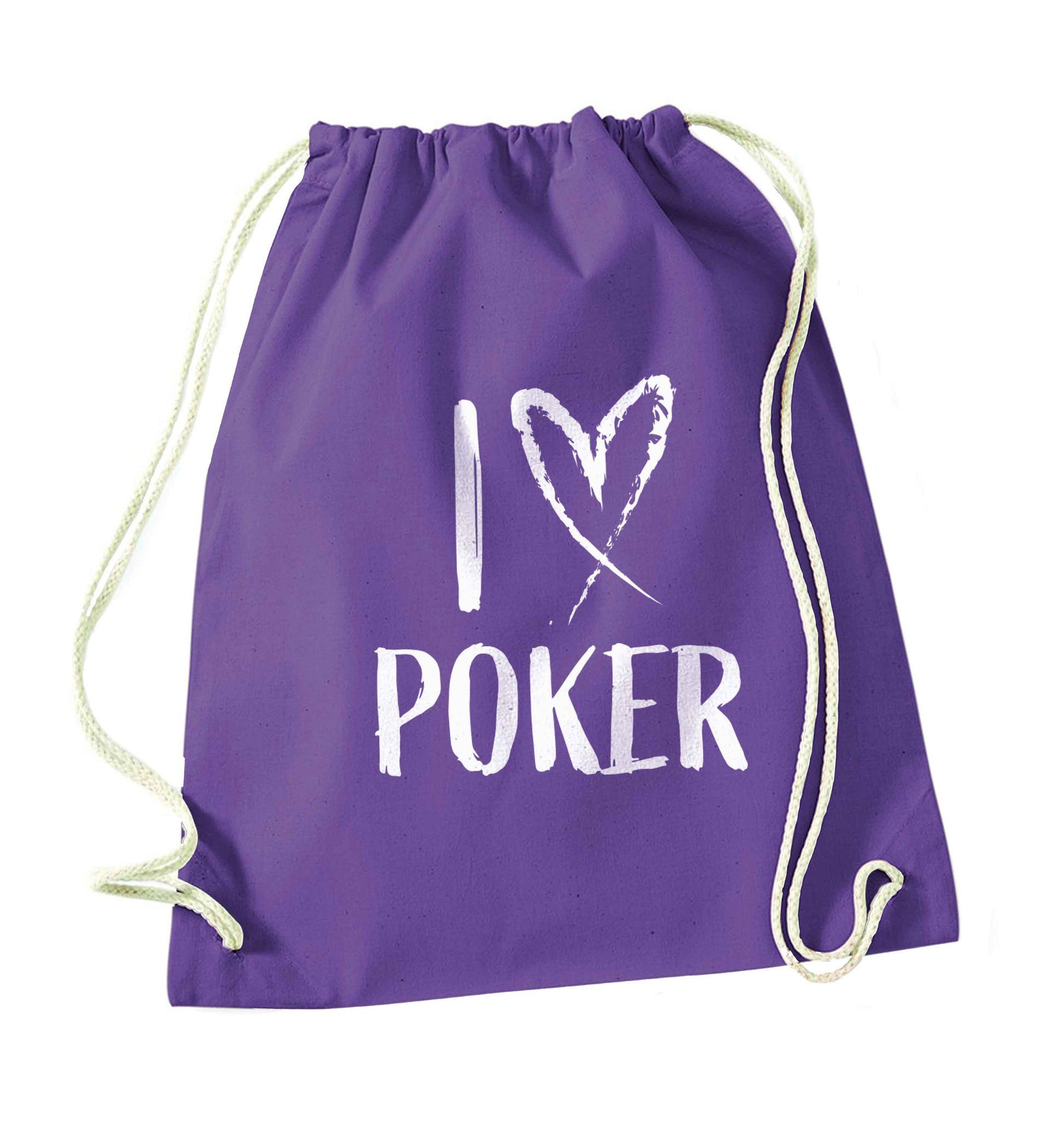 I love poker purple drawstring bag