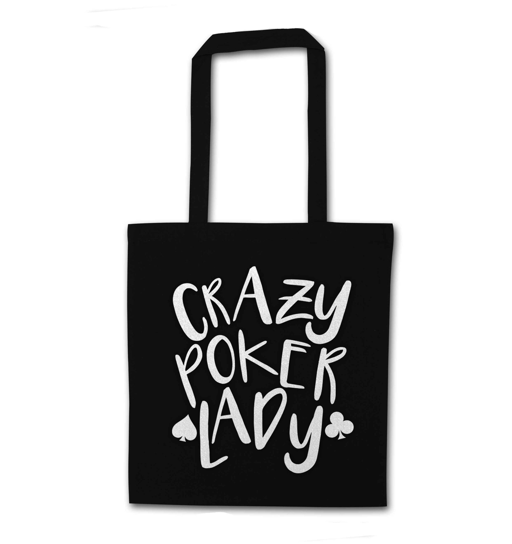 Crazy poker lady black tote bag