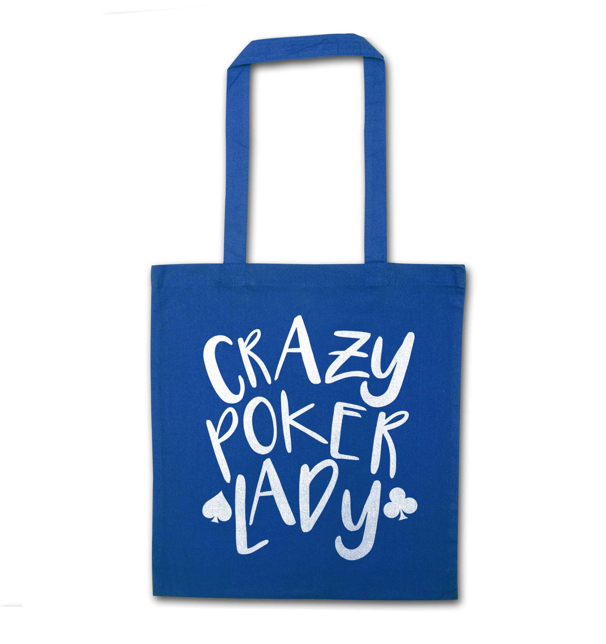 Crazy poker lady blue tote bag