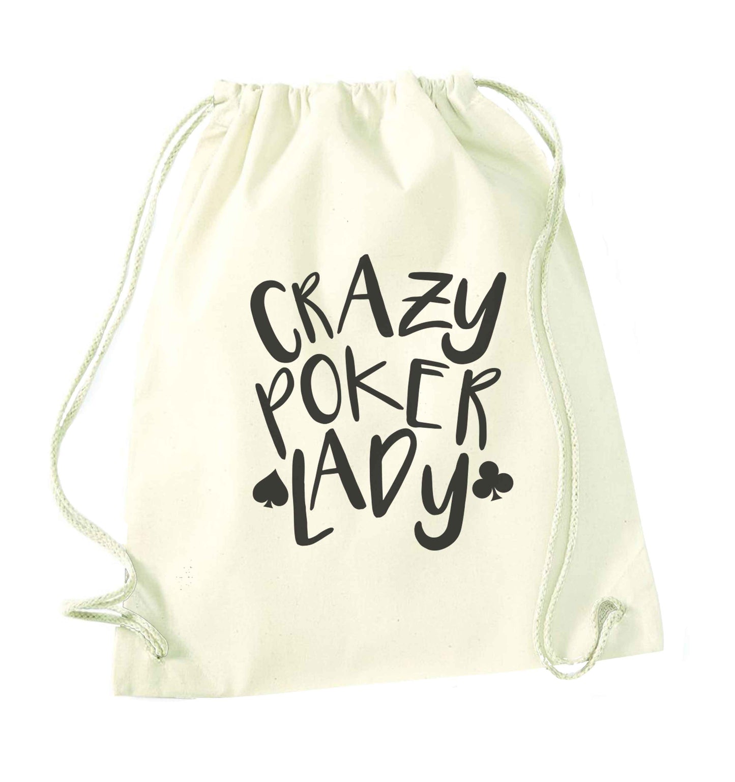 Crazy poker lady natural drawstring bag