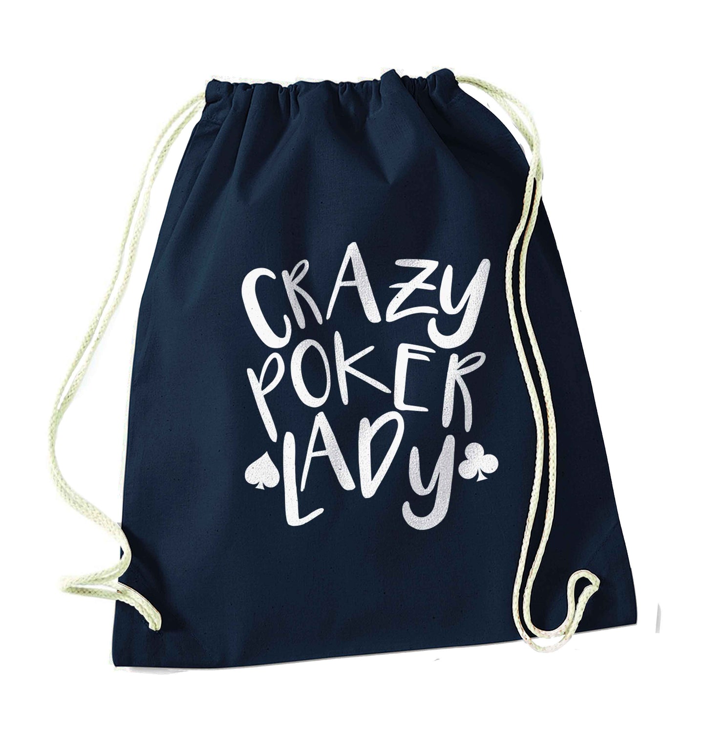 Crazy poker lady navy drawstring bag