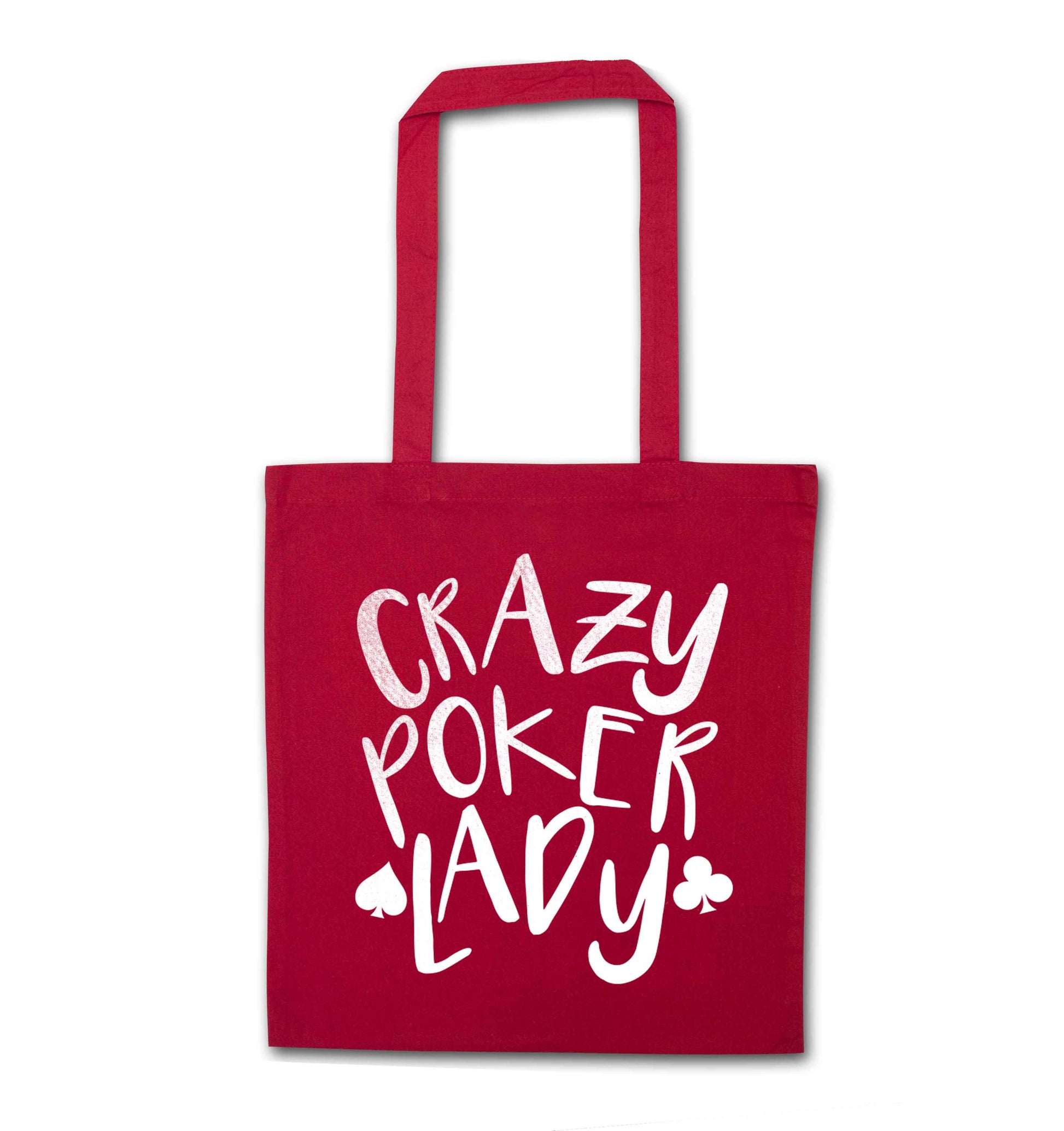 Crazy poker lady red tote bag
