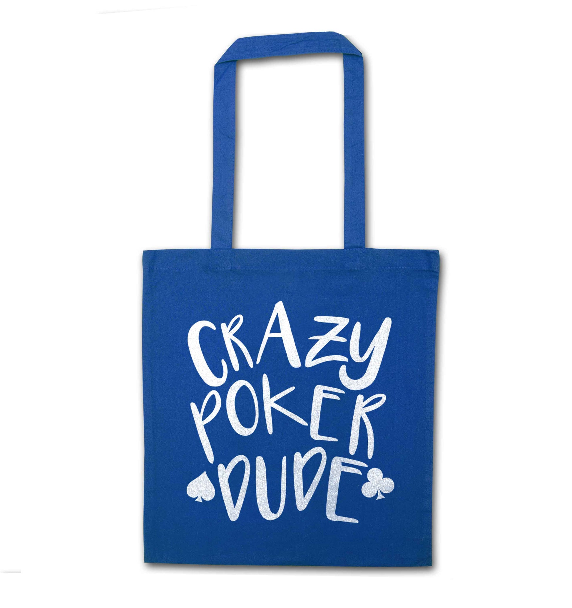 Crazy poker dude blue tote bag
