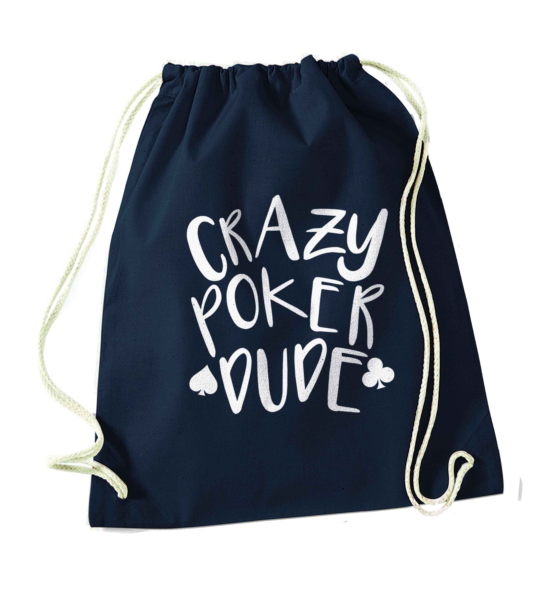 Crazy poker dude navy drawstring bag