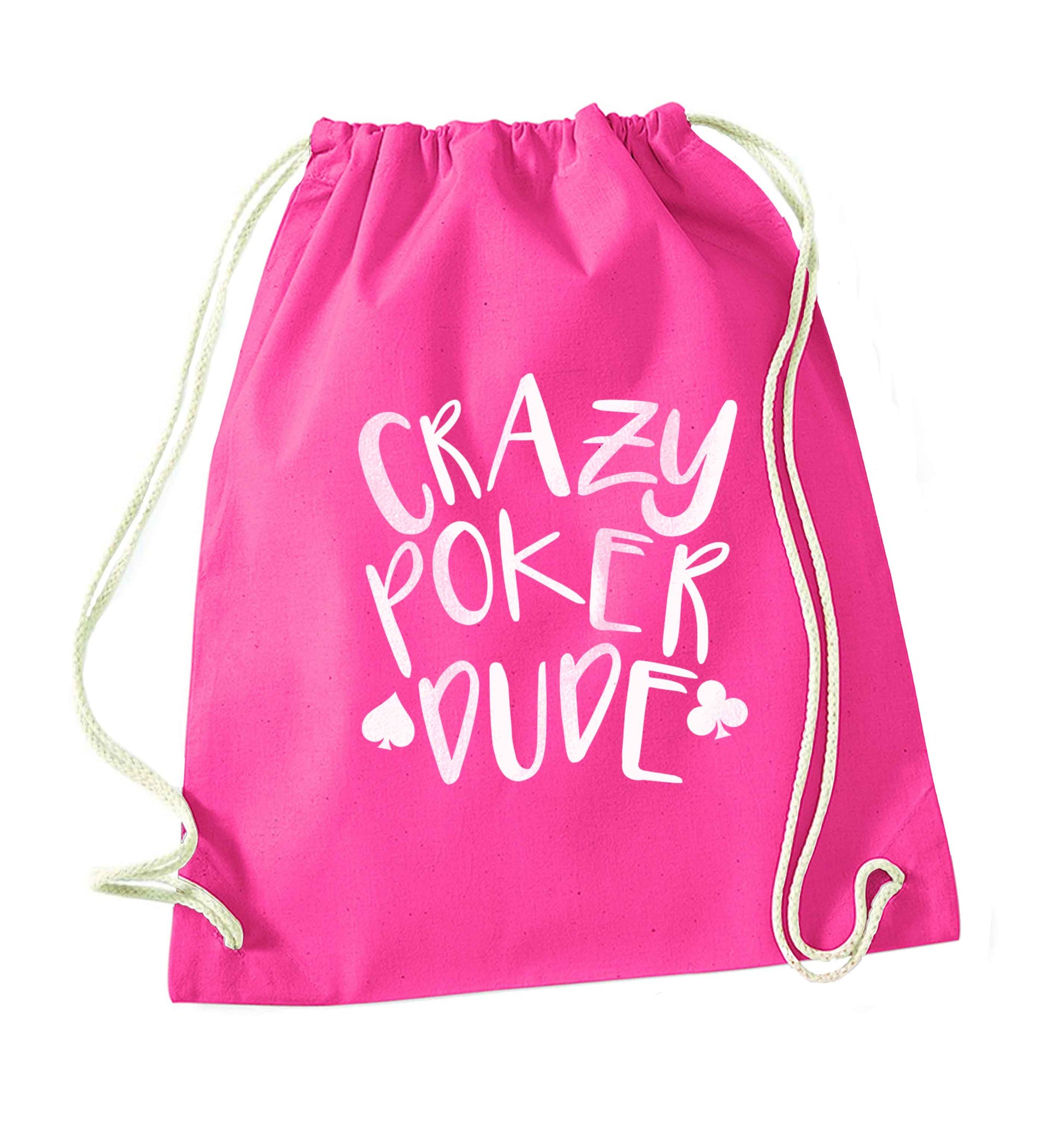 Crazy poker dude pink drawstring bag