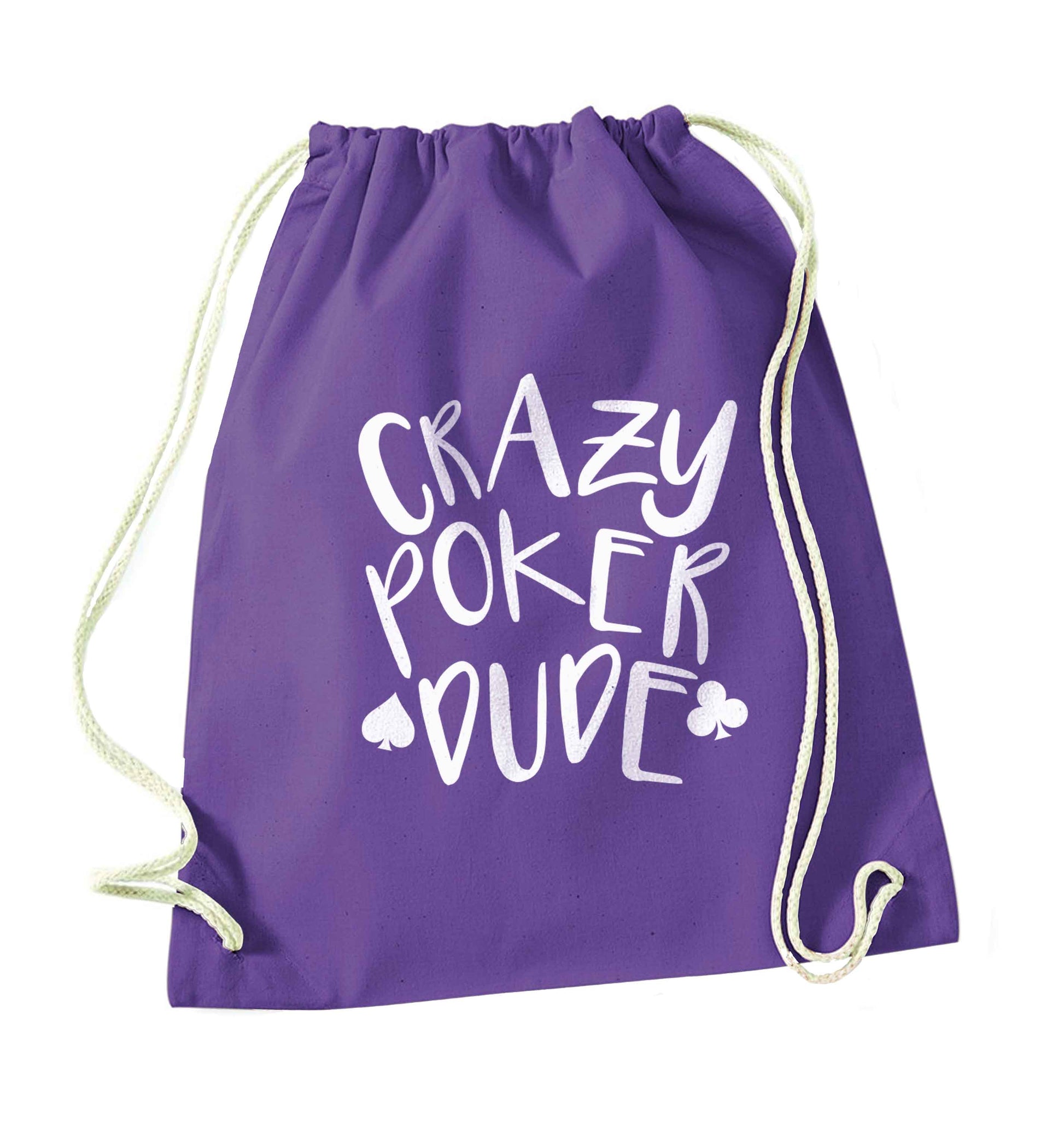 Crazy poker dude purple drawstring bag
