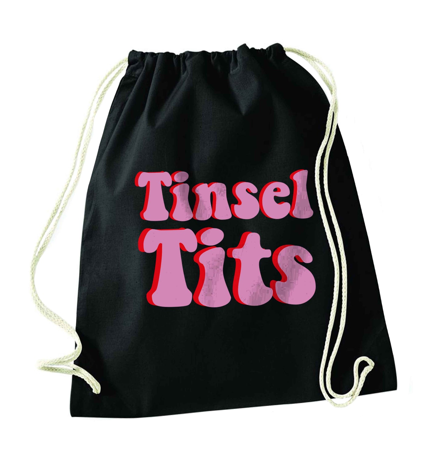 Tinsel tits black drawstring bag