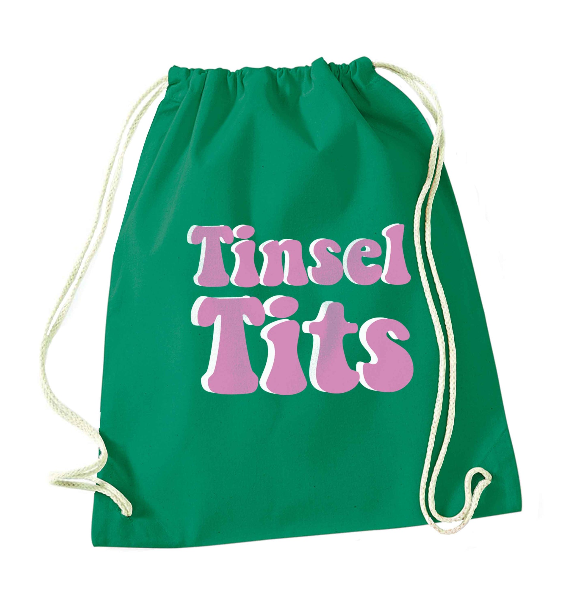 Tinsel tits green drawstring bag