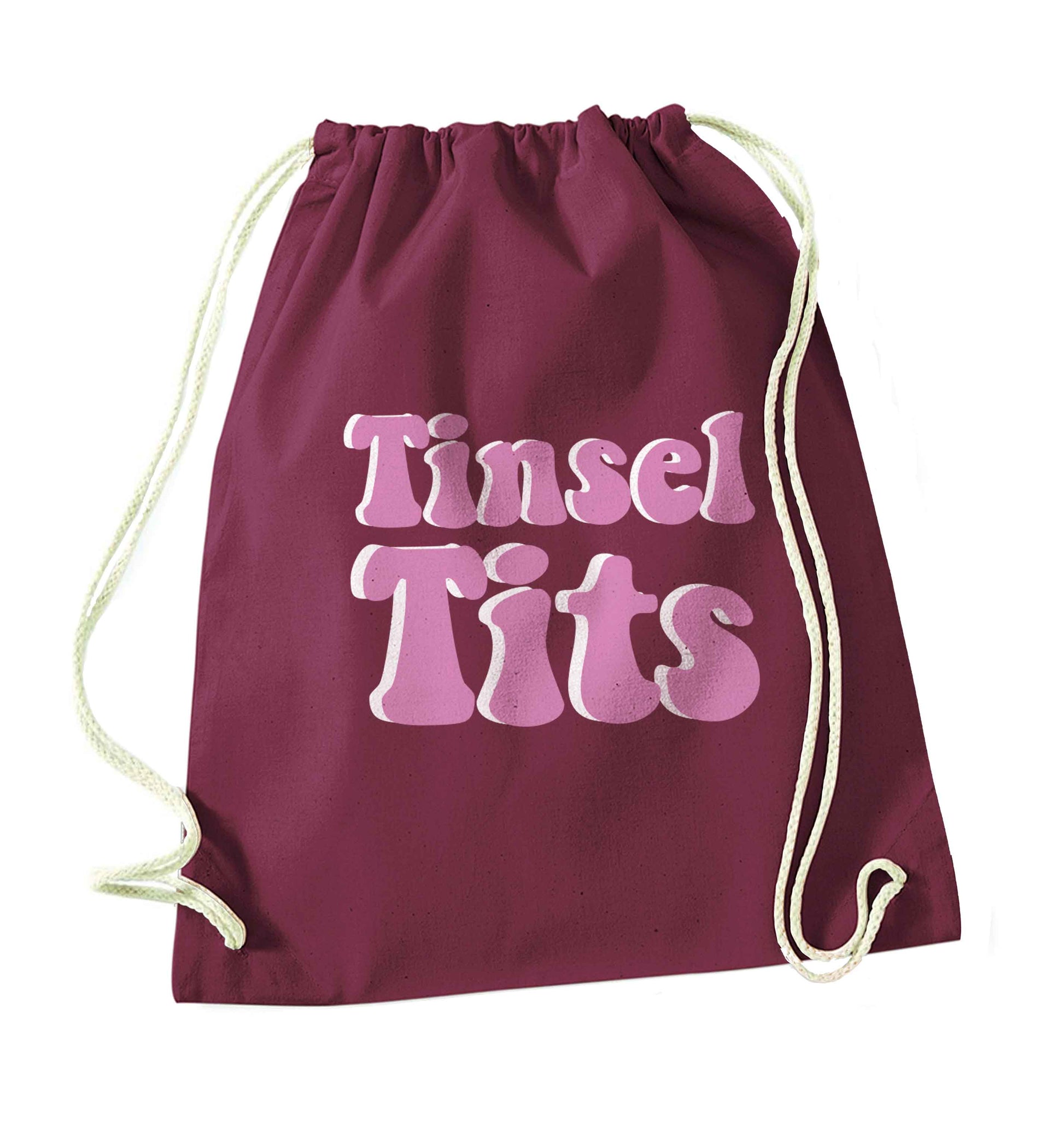 Tinsel tits maroon drawstring bag