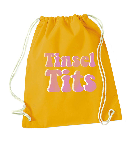 Tinsel tits mustard drawstring bag