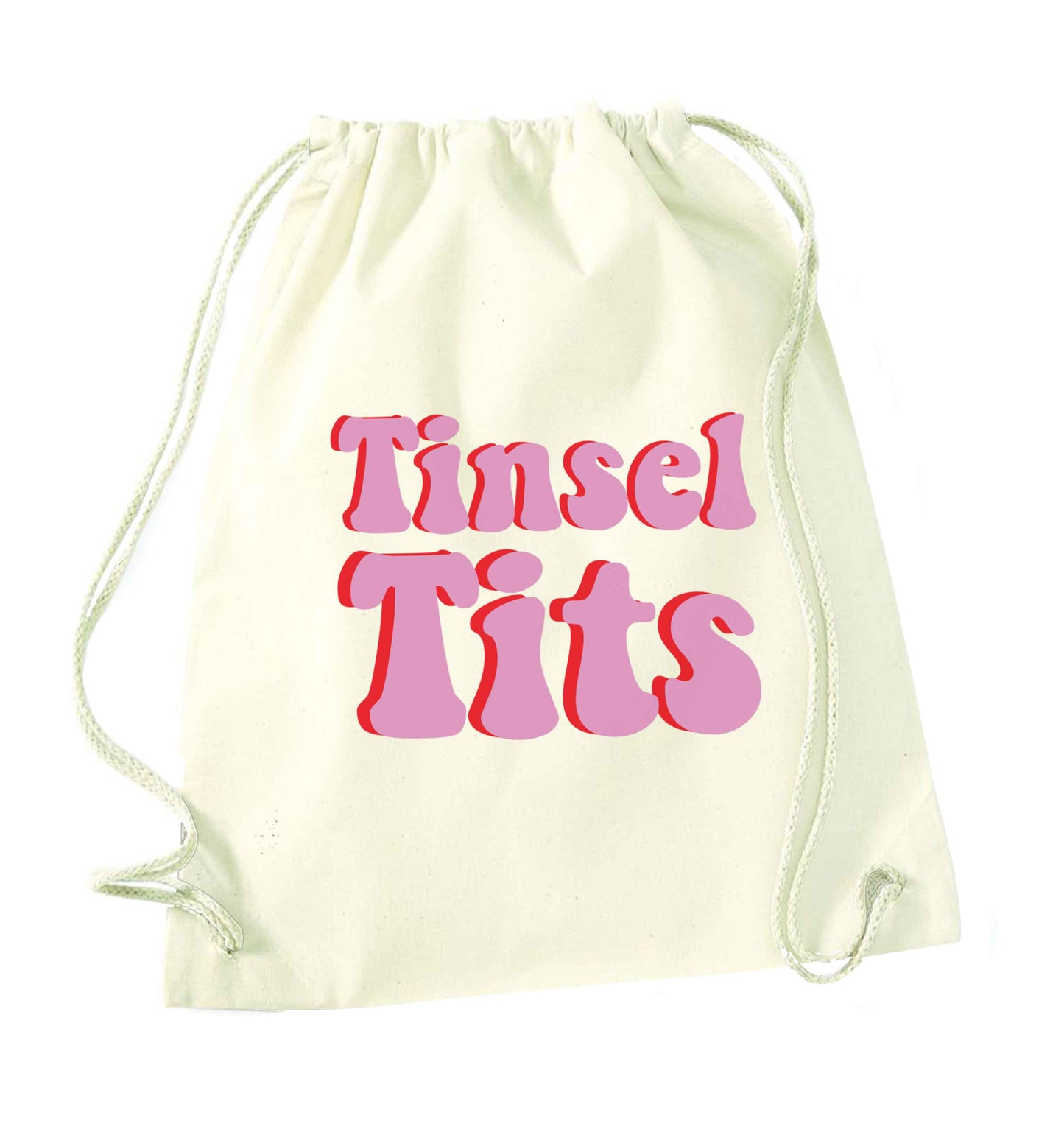 Tinsel tits natural drawstring bag