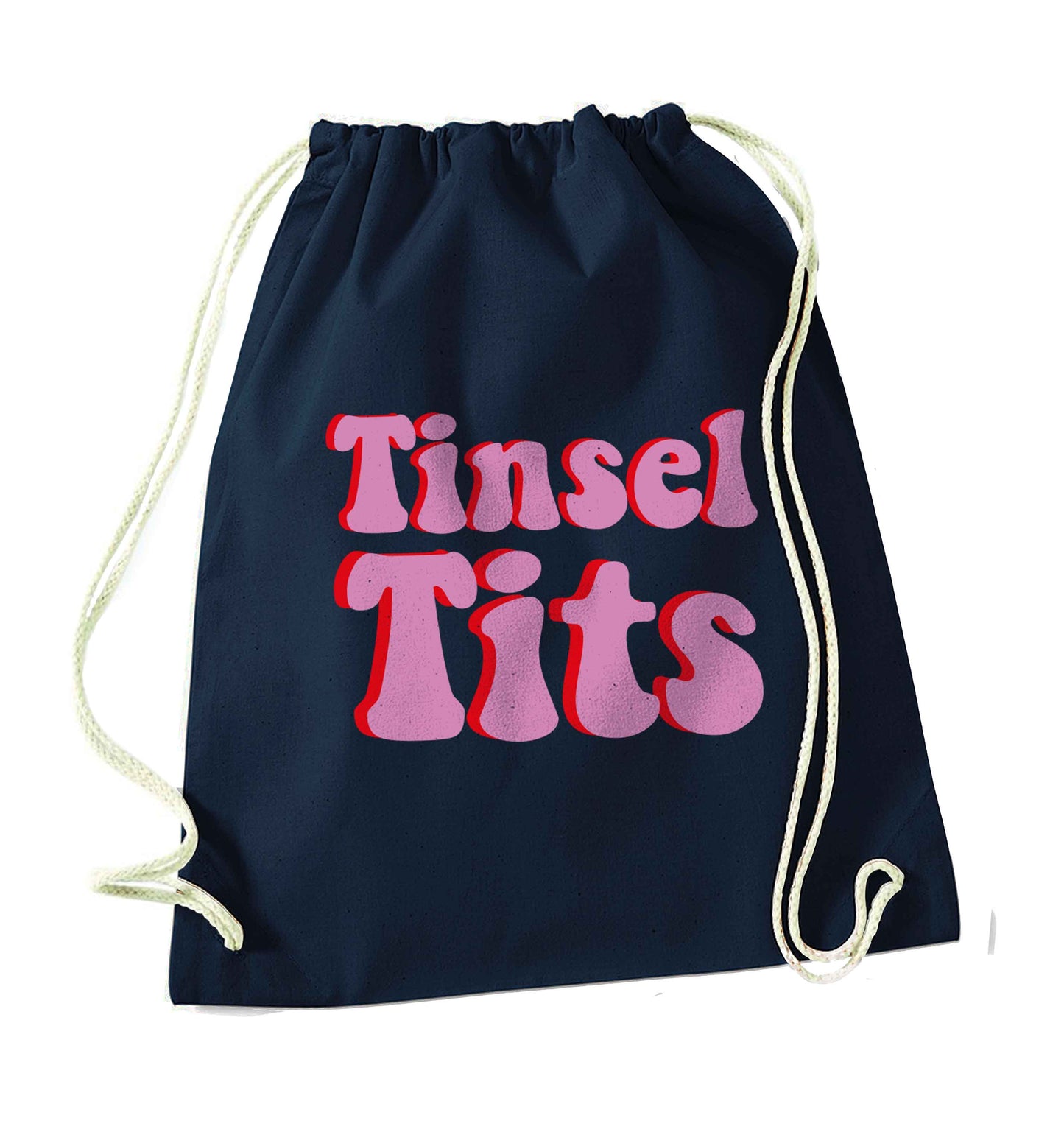 Tinsel tits navy drawstring bag