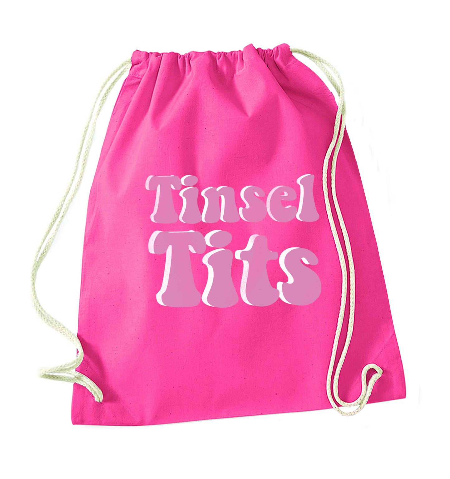 Tinsel tits pink drawstring bag