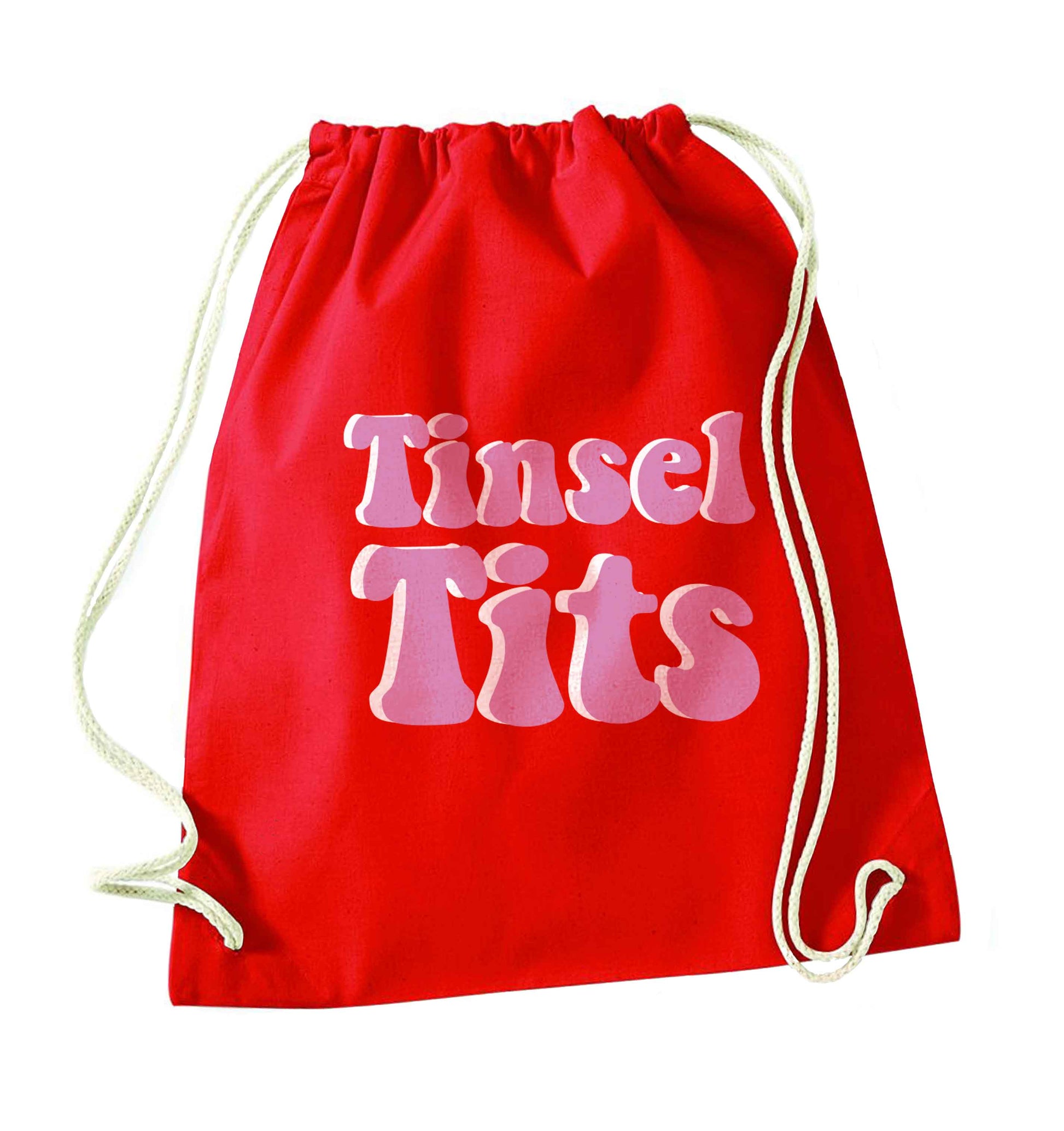 Tinsel tits red drawstring bag 