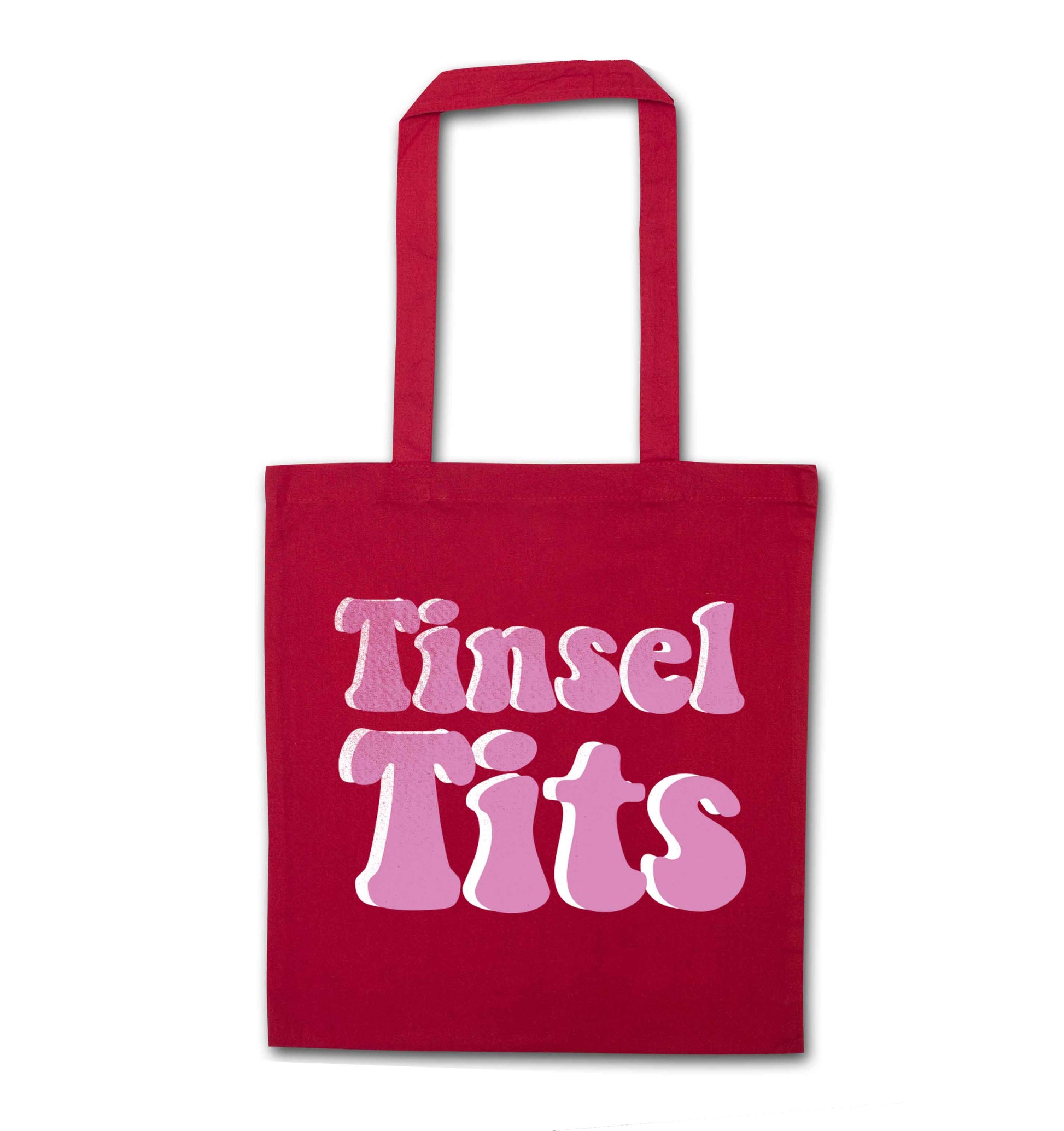 Tinsel tits red tote bag