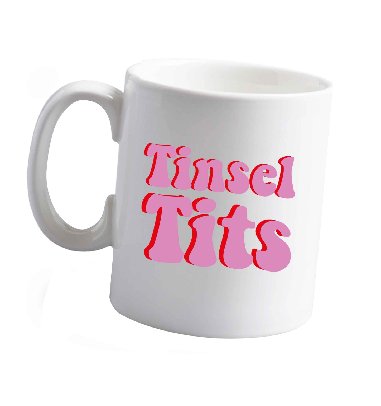 10 oz Tinsel tits ceramic mug right handed
